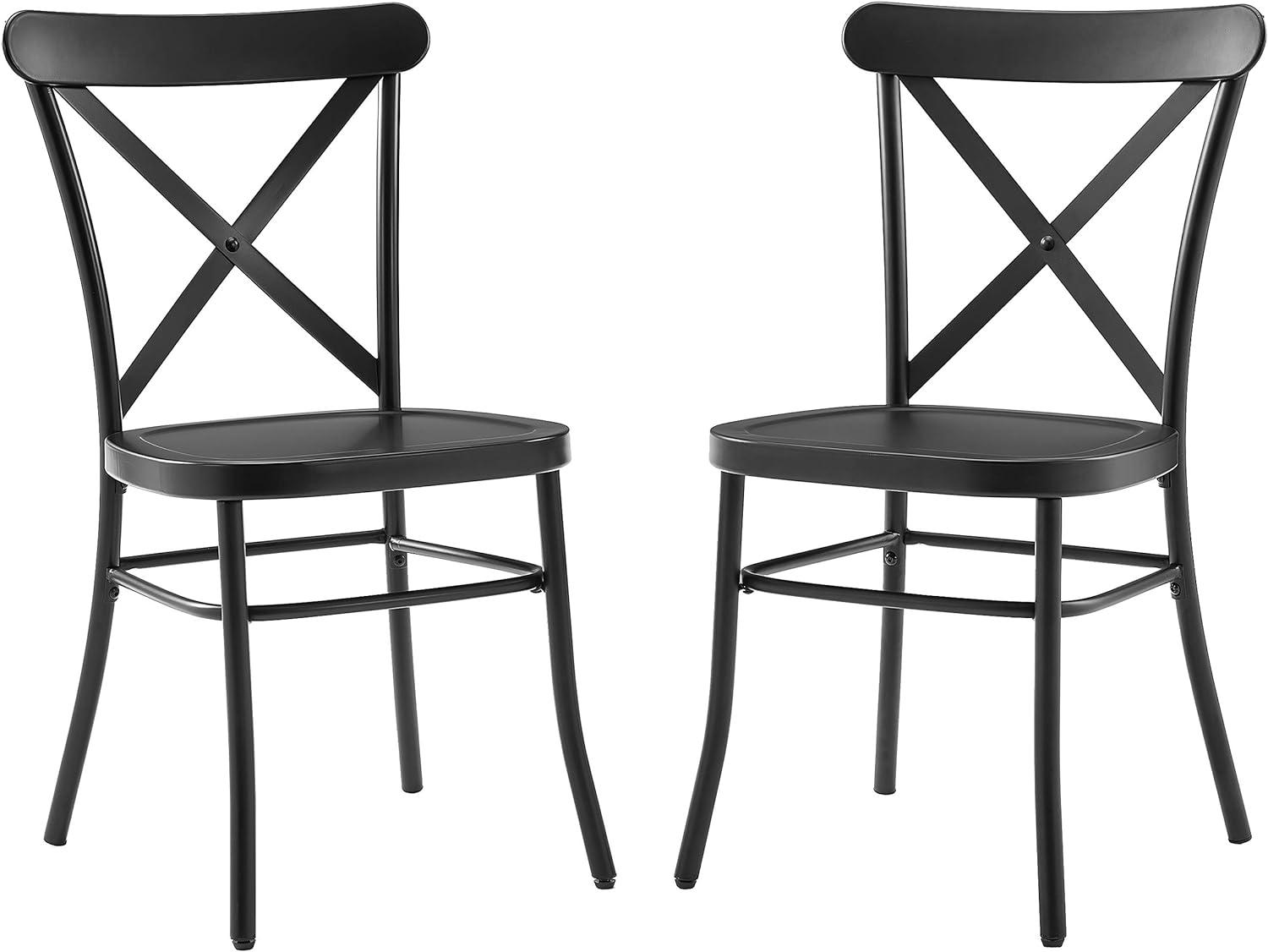 Set of 2 Camille Dining Chair Matte Black - Crosley: French Industrial Style, Steel Construction, X-Back Design