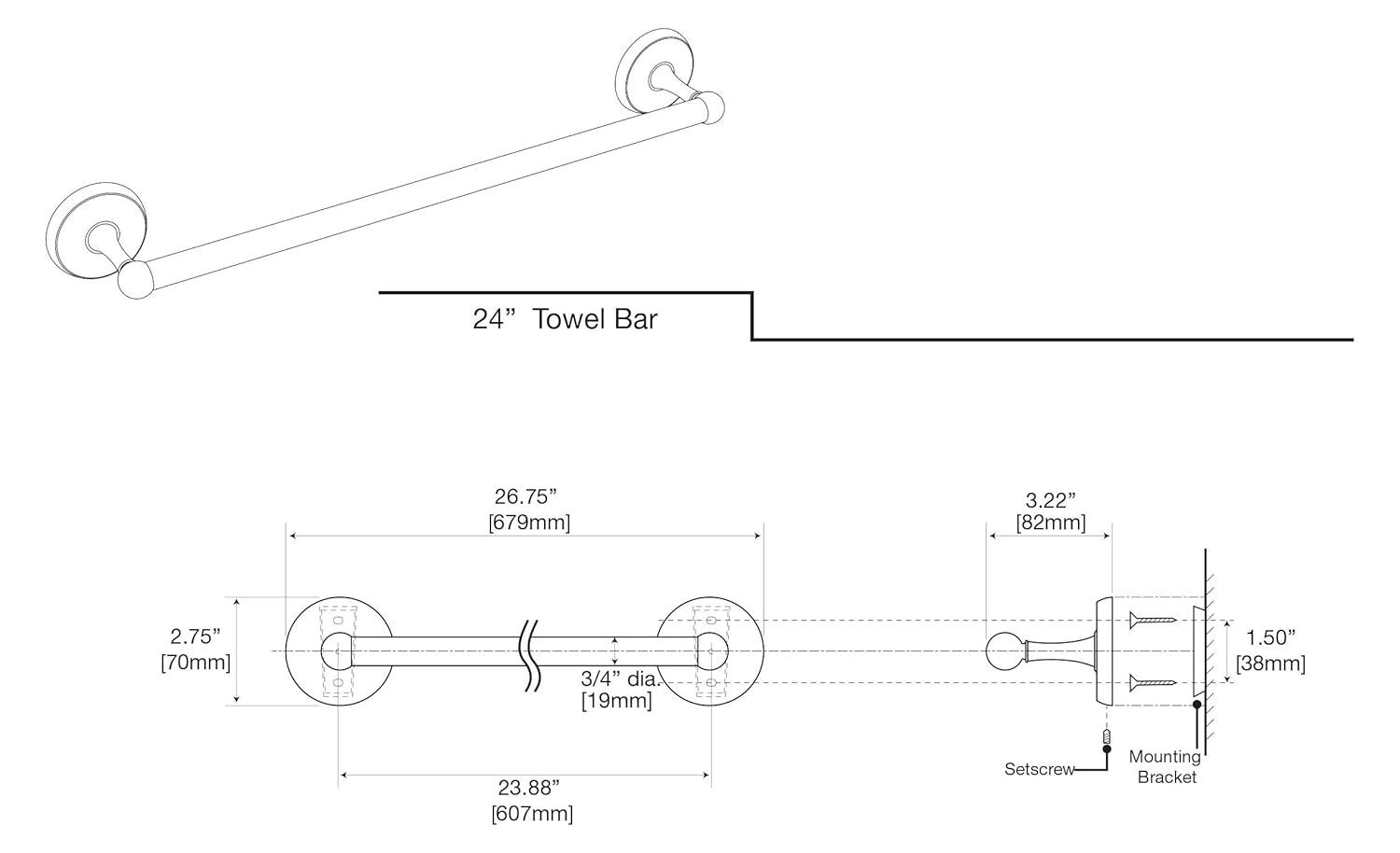 Designer II 24" Wall Mounted Towel Bar