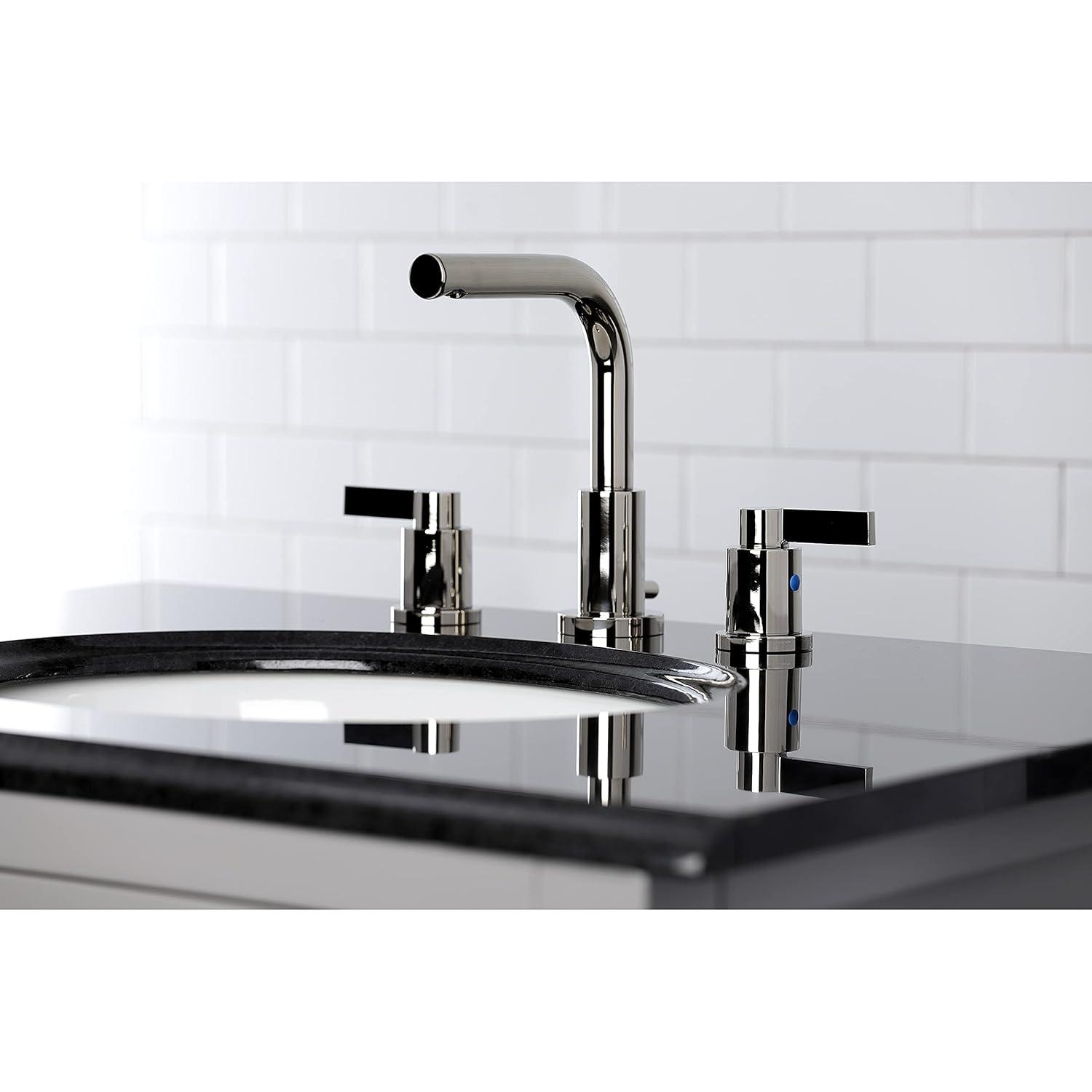 Kingston Brass NuvoFusion Two-Handle 3-Hole Deck Mount Widespread Bathroom Faucet with Brass Pop-Up Drain