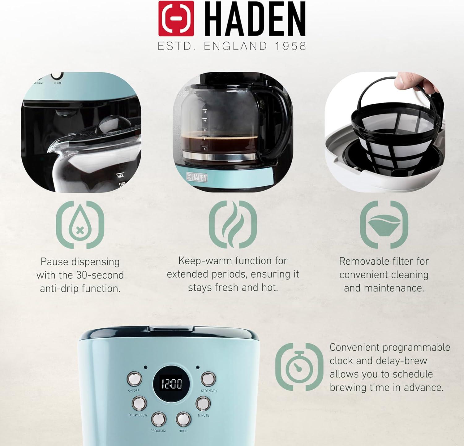 Haden Coffee Machine, 12 Cup Programmable Drip Coffee Maker