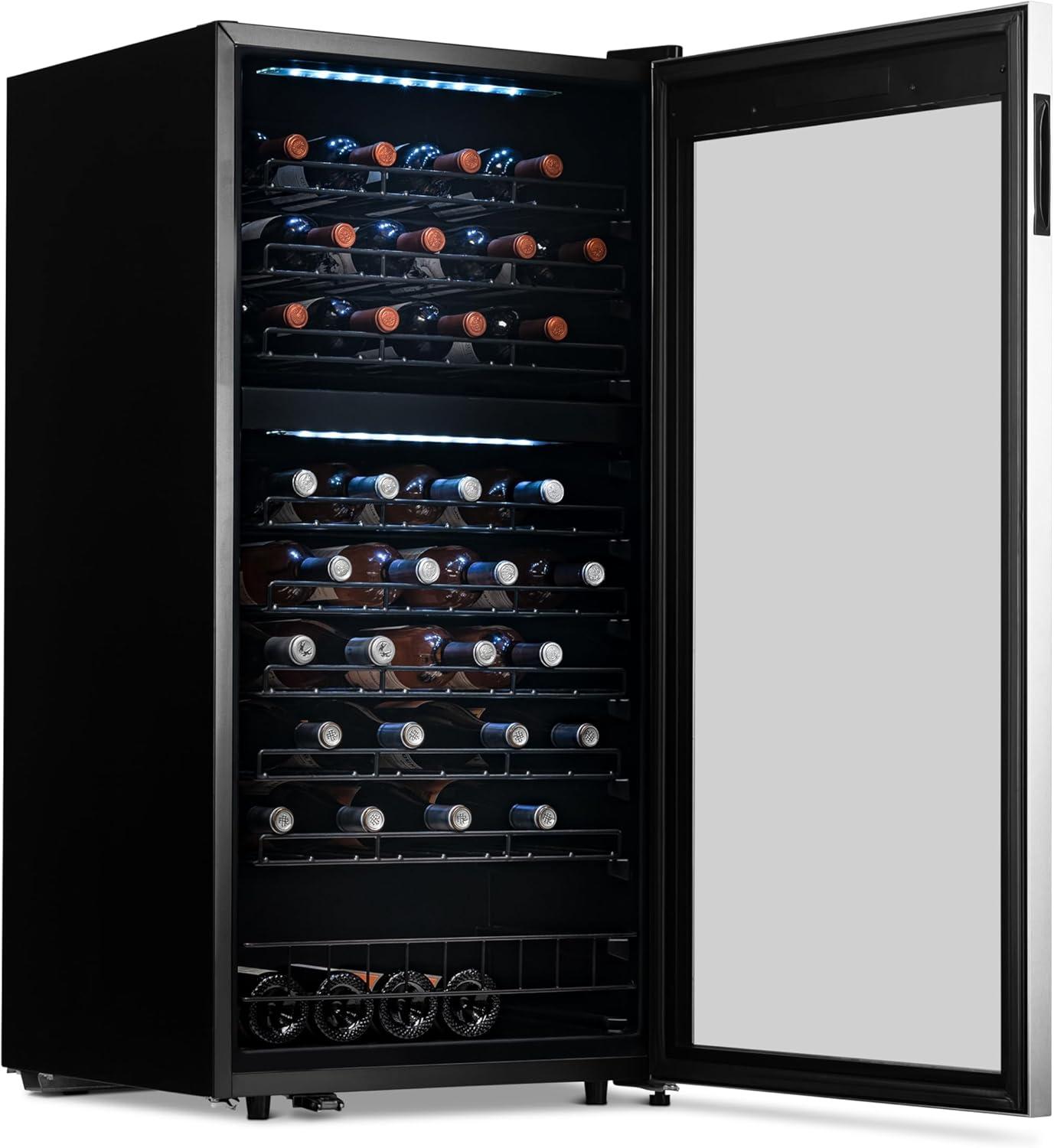 Newair 76 Bottle Dual Zone Freestanding Wine Refrigerator in Stainless Steel