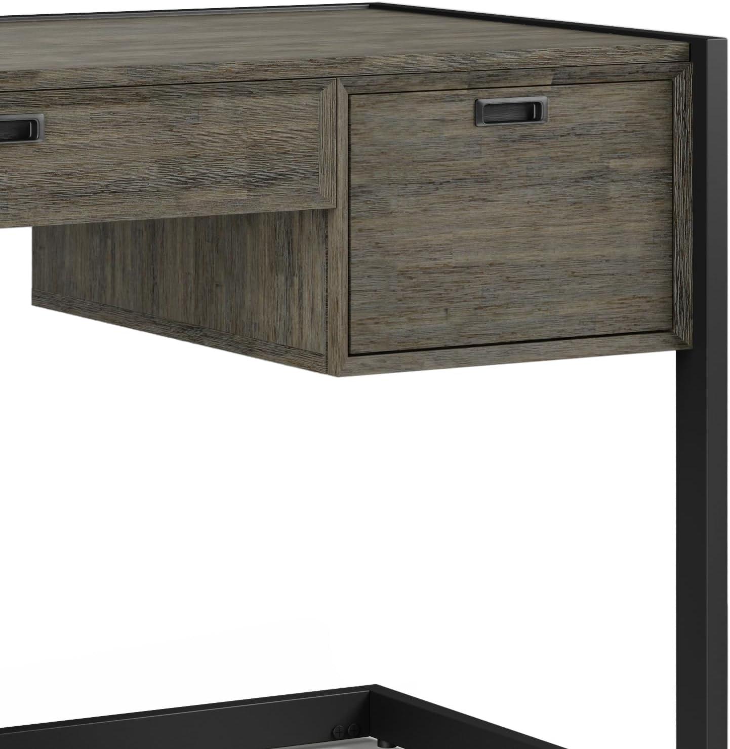 Simpli Home Hampden 60"W Wood and Metal Desk in Weathered Gray