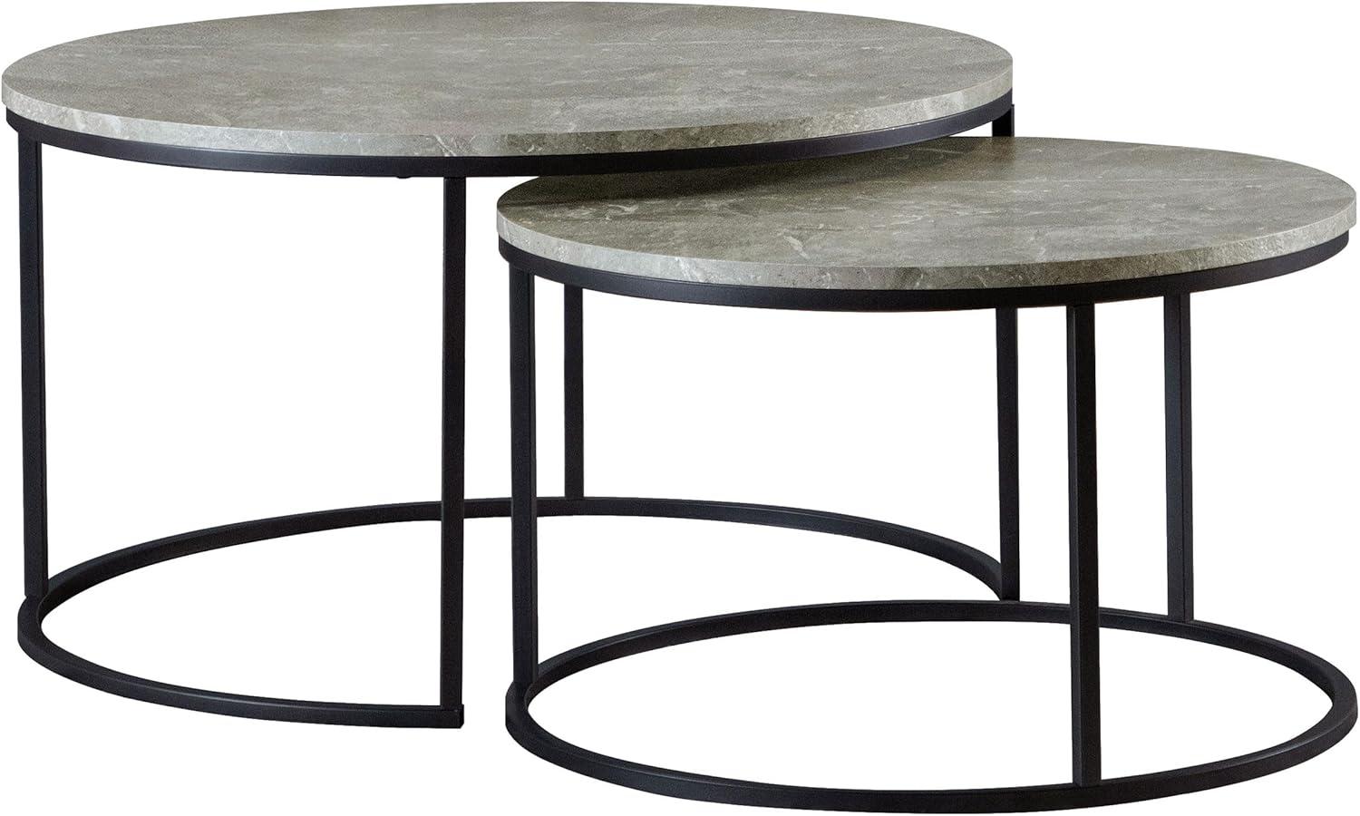 2pc Lainey Round Nesting Coffee Table Set with Faux Marble Top Gray/Black - Coaster