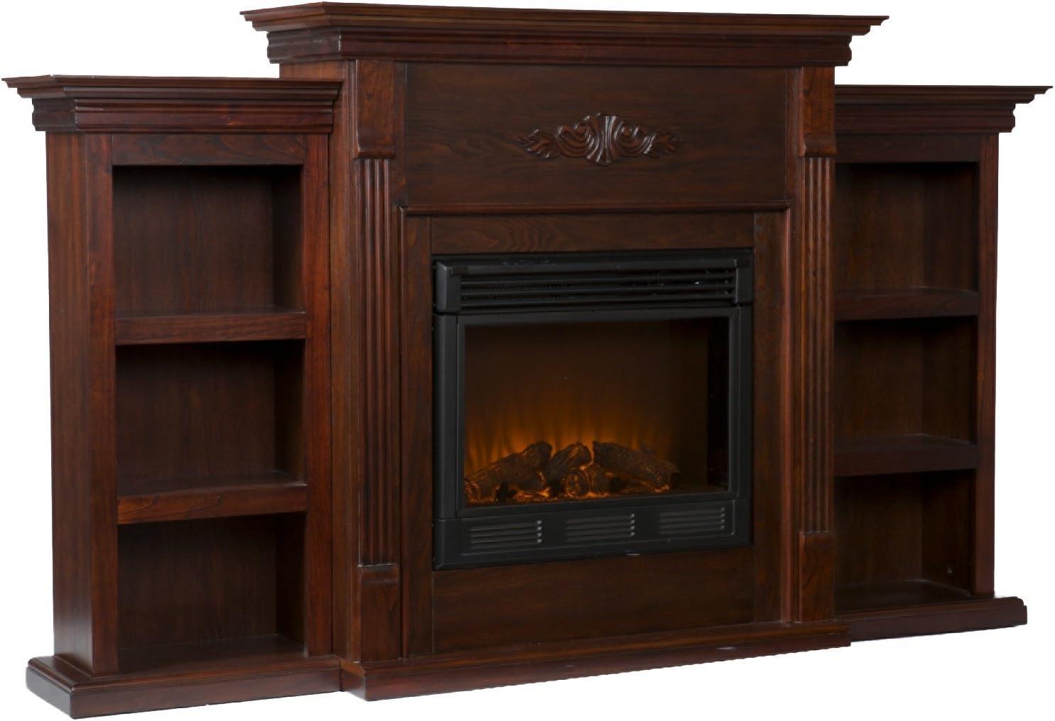 SEI Furniture Fredricksburg Wood Electric Fireplace with Bookcases in Black