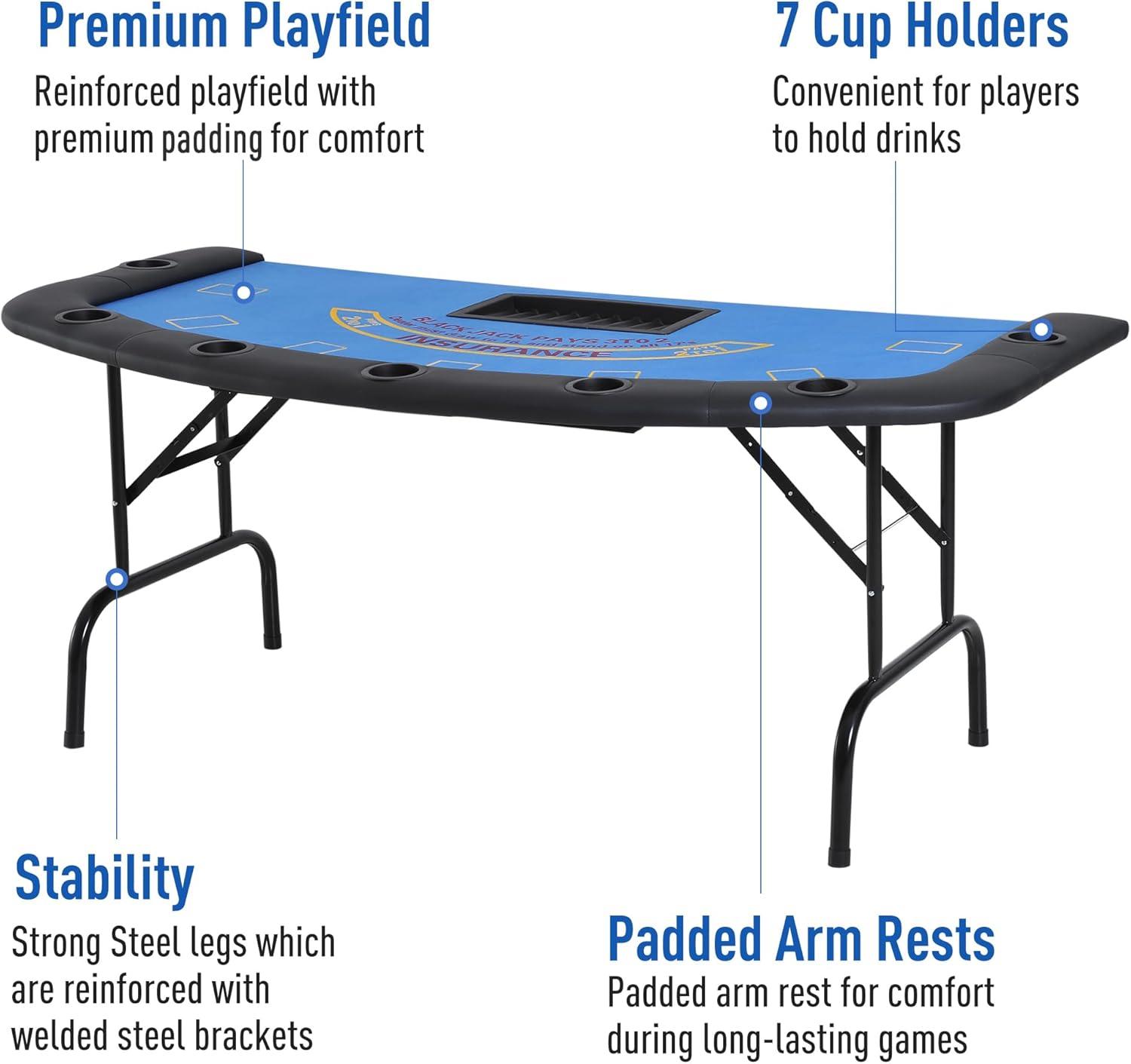 Soozier 72" Foldable 7-Player Poker Blackjack Table with Chip & Cup Holder