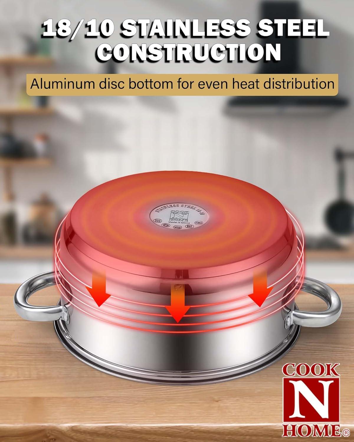 Cook N Home Cook N Home Kitchen Cookware Sets, 12-Piece Basic Stainless Steel Pots and Pans, Silver