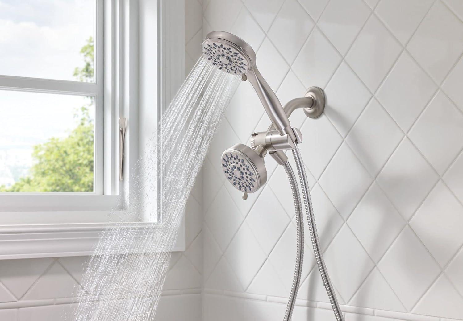 Brushed Nickel Multi-Head Handheld Shower with Pulse Jet