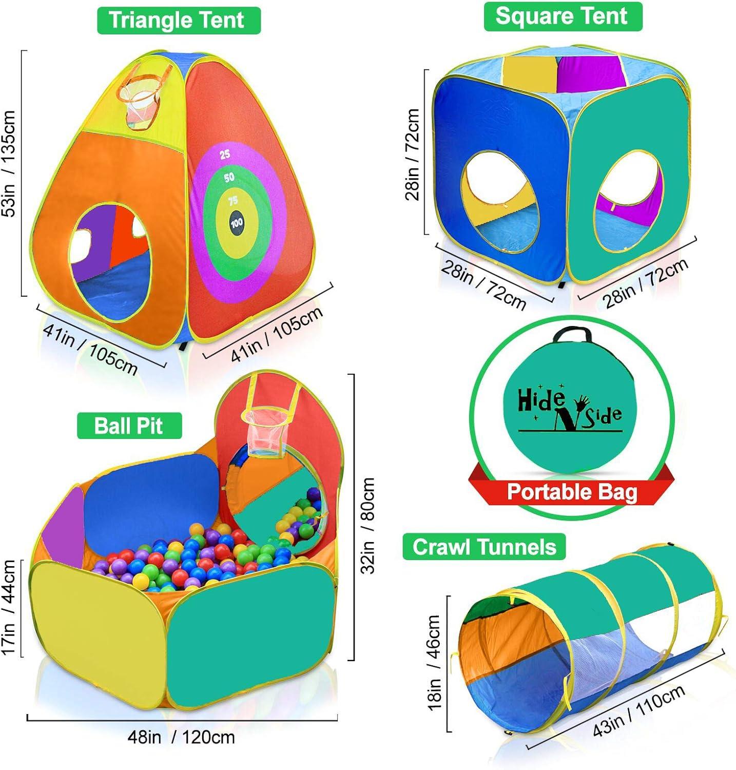 Ball Pit, Play Tent and Tunnels Gift Set for Kids, Boys and Girls, by Hide-N-Side