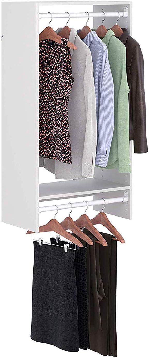 White Composite Wood Double Hanging Closet Organizer with Shelves