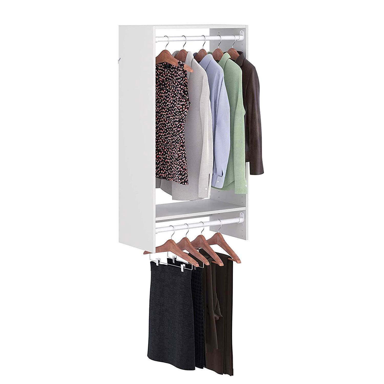 White Composite Wood Double Hanging Closet Organizer with Shelves
