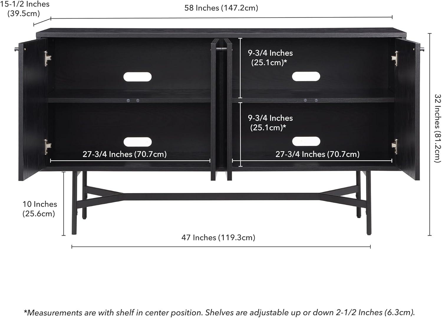 Henn&Hart 58" Black Grain MDF/Metal Buffet Table