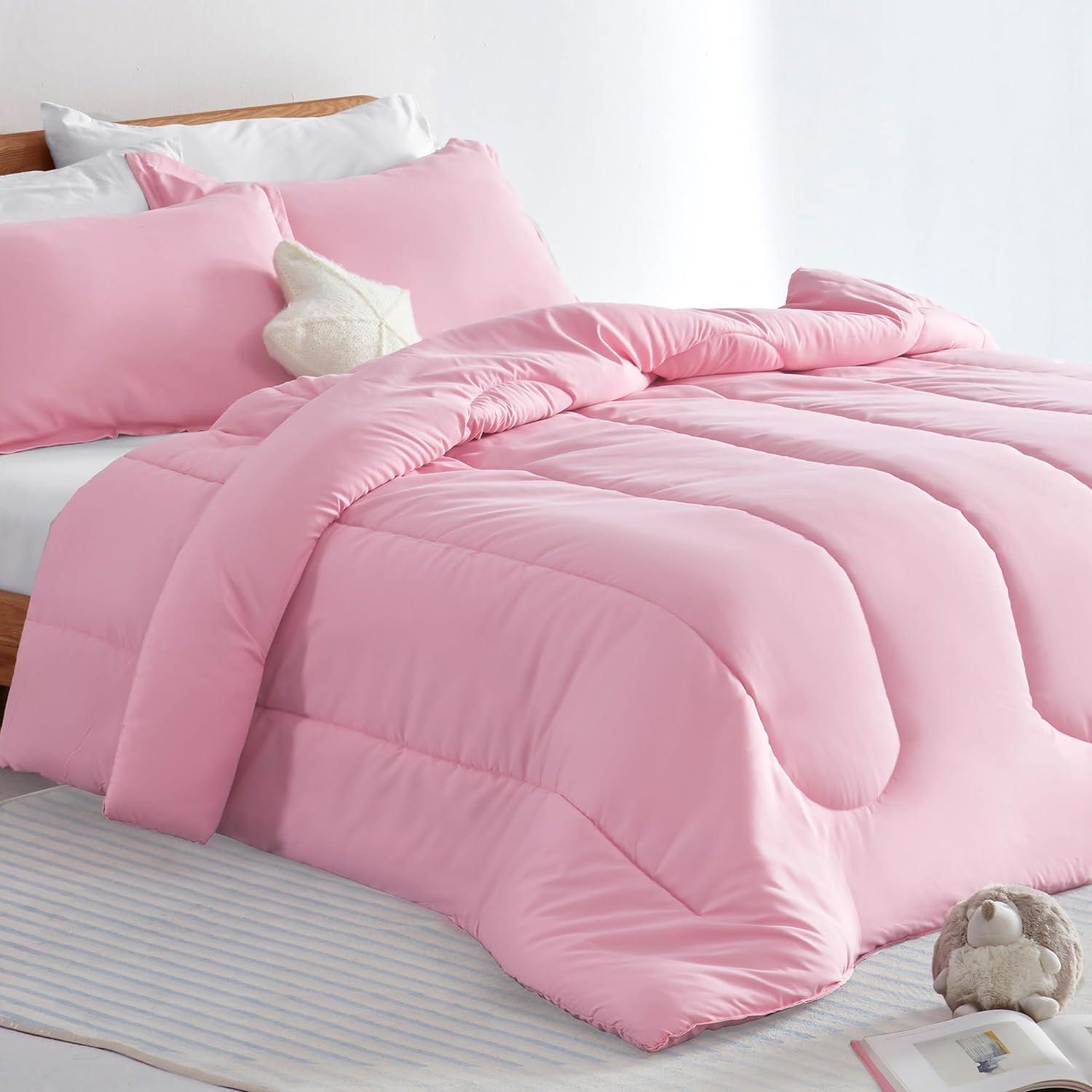 Twin Pink Microfiber Girls' Comforter and Sham Set