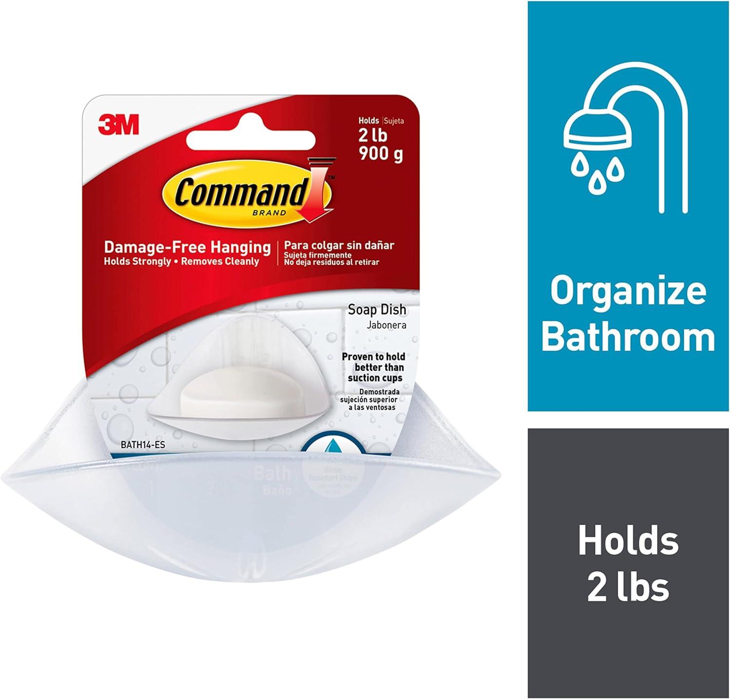 Command Soap Dish, Frosted, 1 Dish, 2 Mounting Bases, 2 Medium Strips/Pack