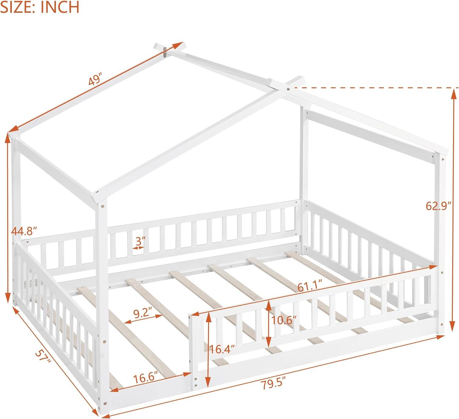 White Pine Full House Bed Frame with Slats and Rails