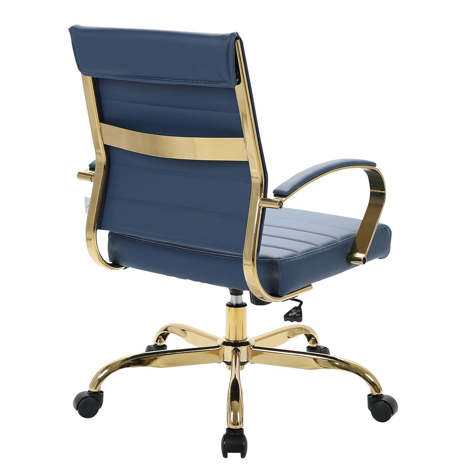 Everly Quinn Naudain Leather Office Chair – Modern Executive Swivel Task Chair with Wheels, Adjustable Height & Padded Arms for Desk or Conference Room