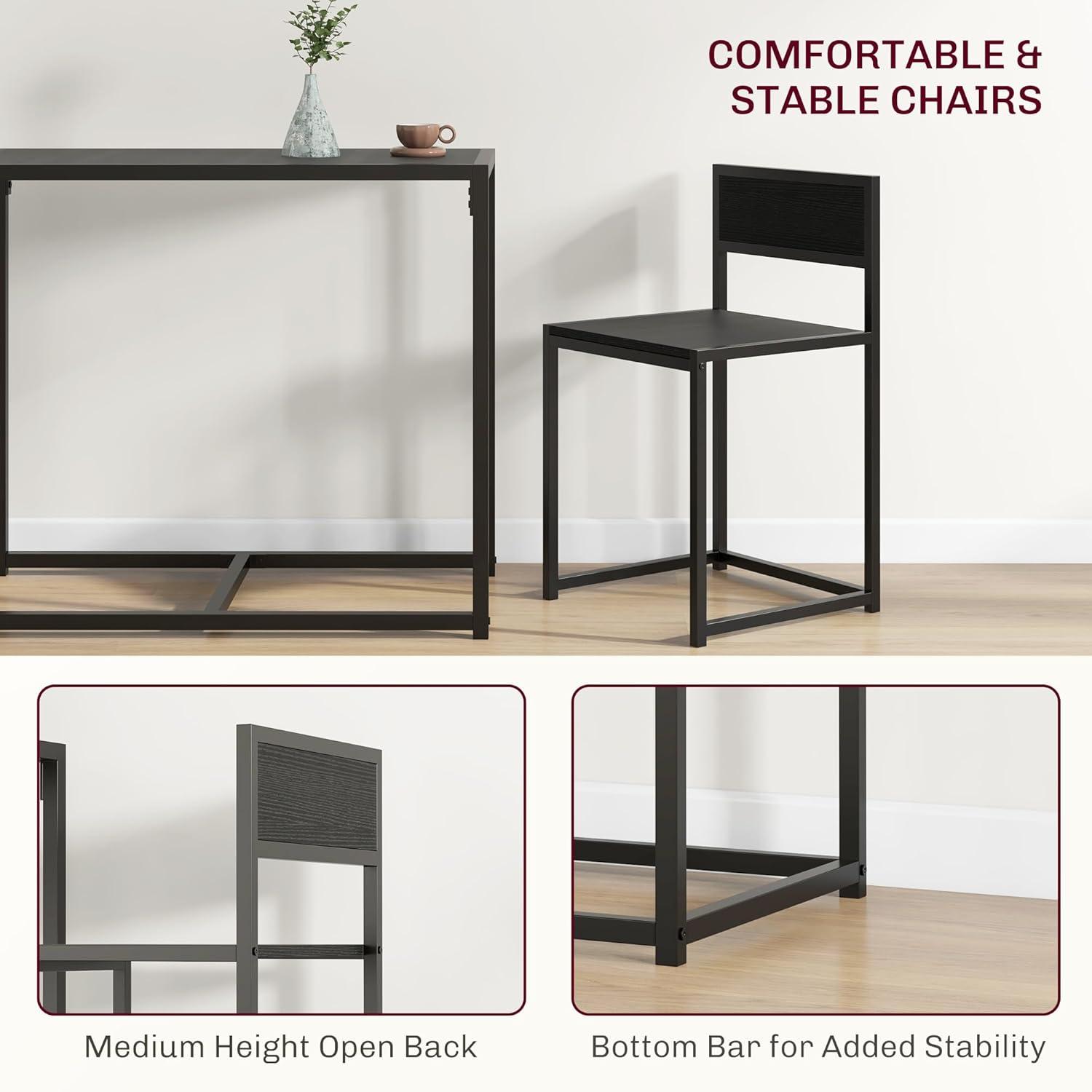 17 Stories 3-Piece Industrial Dining Table Set for 2 Person, Kitchen Table and Chairs, Dining Room Sets