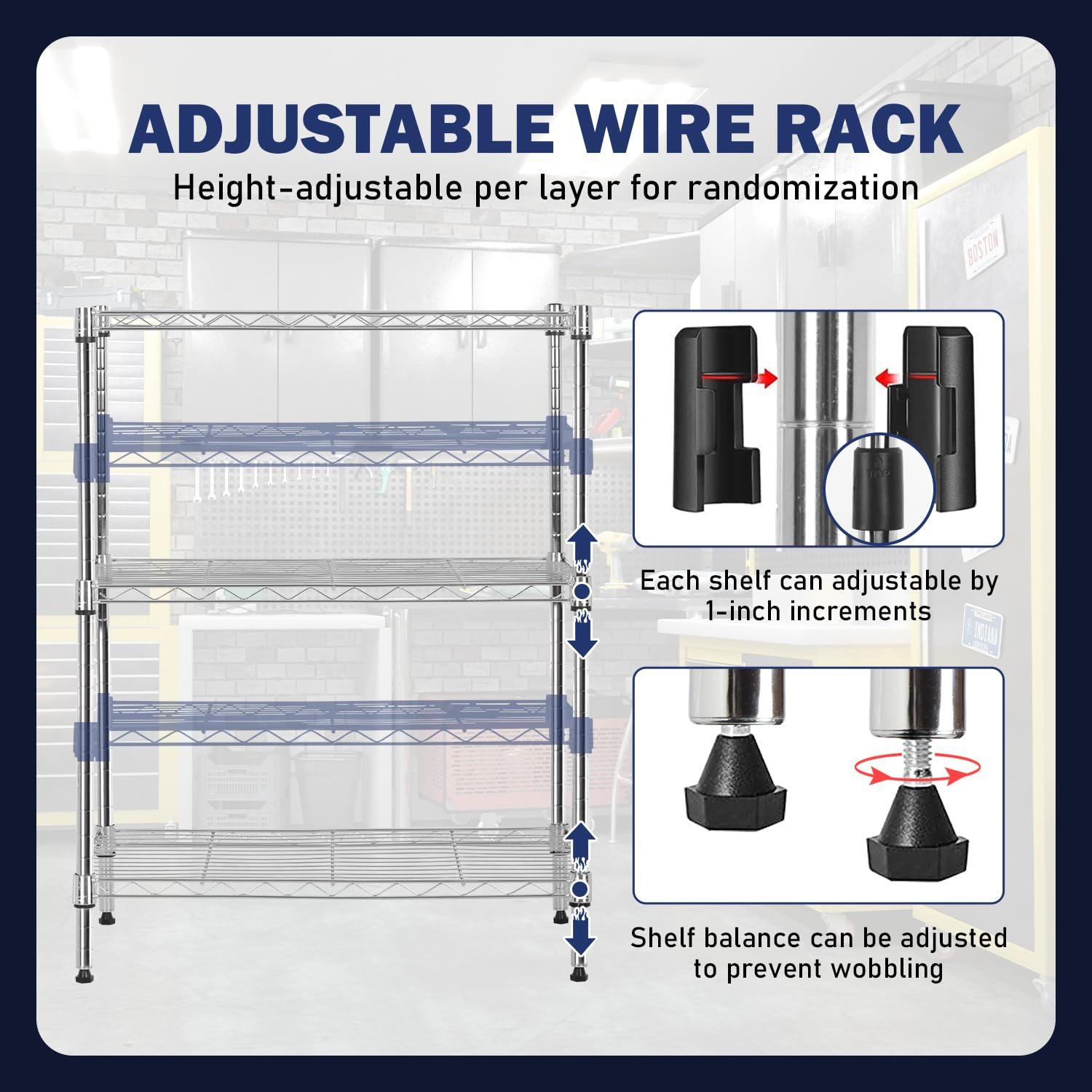 FDW Shelf Shelving Pantry Storage Cabinet Heavy Duty 3 Tier Metal Storage Shelf 450 lbs Total Capacity Adjustable Feet Easy Assembly (Chrome)