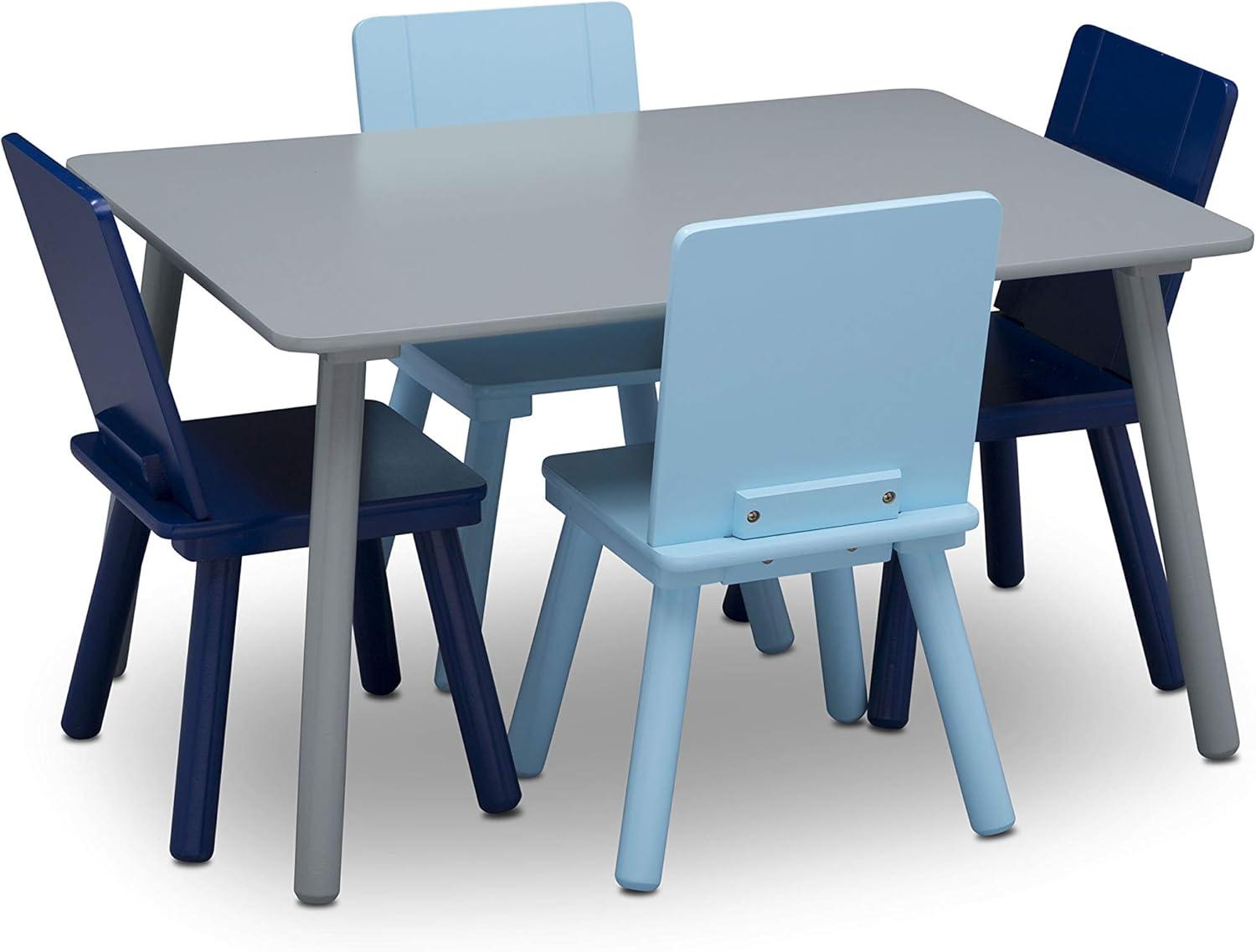 Gray and Blue Wooden Kids Table and Chair Set, 5-Piece