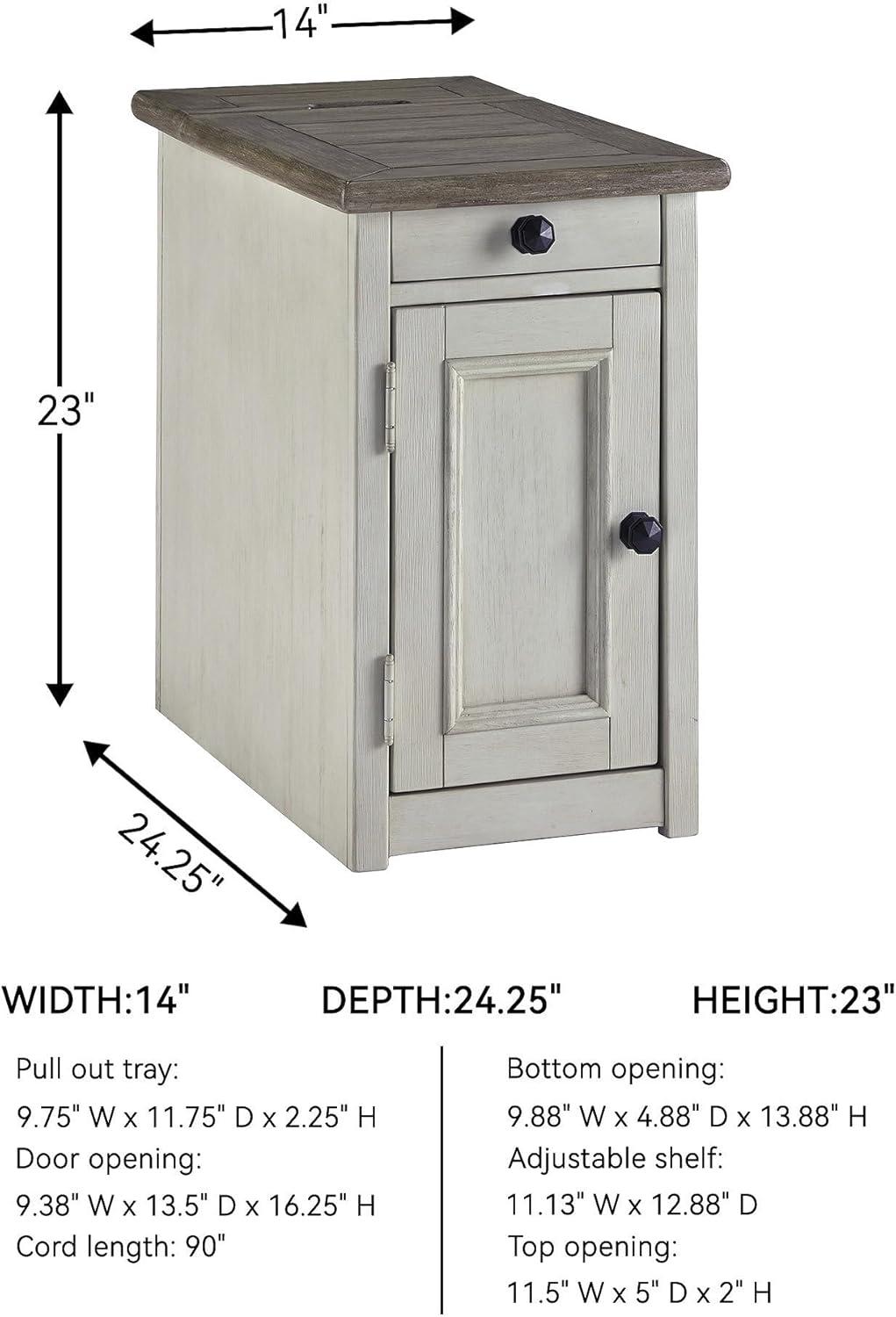 Signature Design by Ashley Bolanburg Chair Side End Table Brown/White: Vintage Style, USB Ports, Storage Cabinet