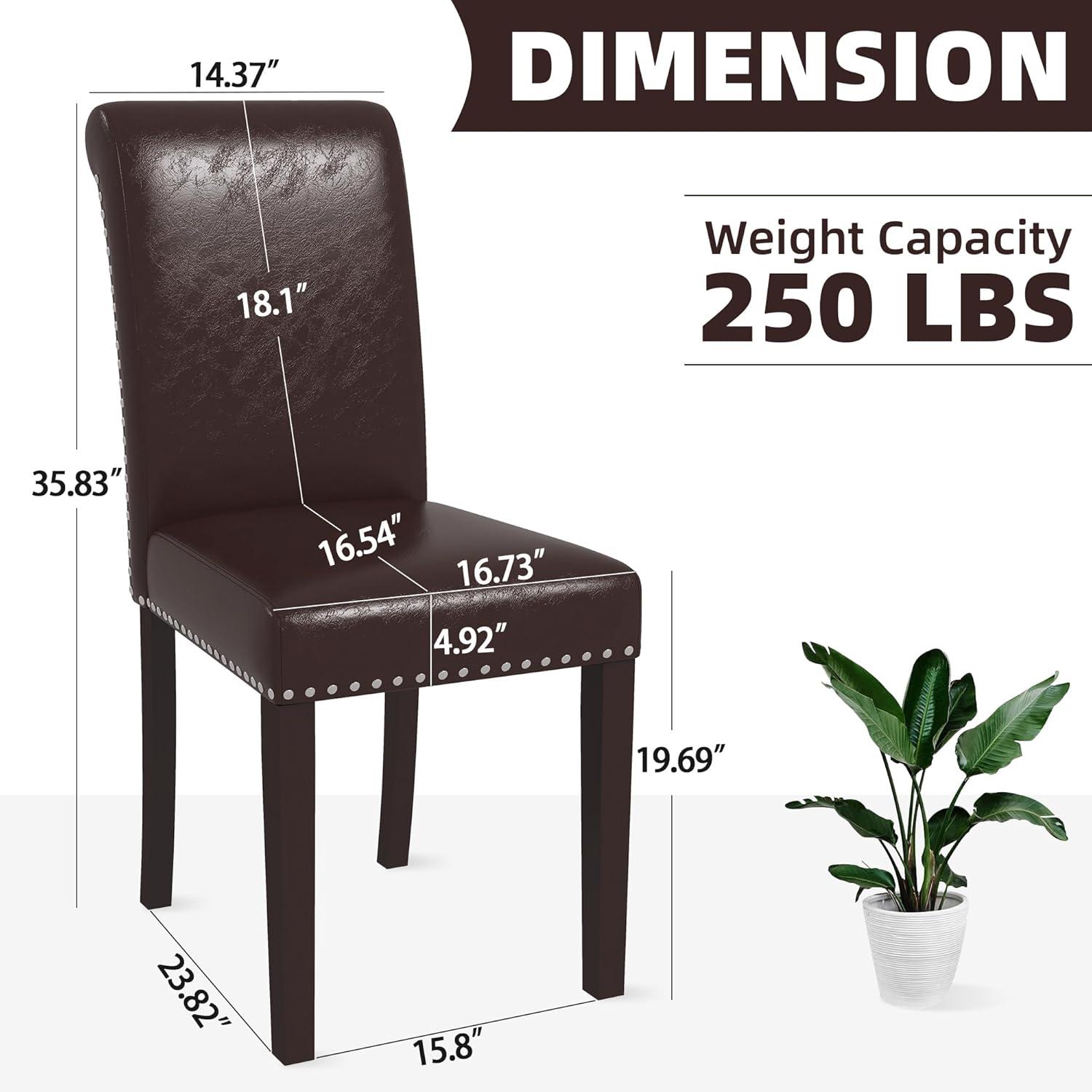 Westice Dining Room Chairs Set of 6 Upholstered PU Leather Kitchen Chairs Dining Room Side Chair with Nailhead Trim and Rubber Wood Legs for Small Space Apartment, Brown