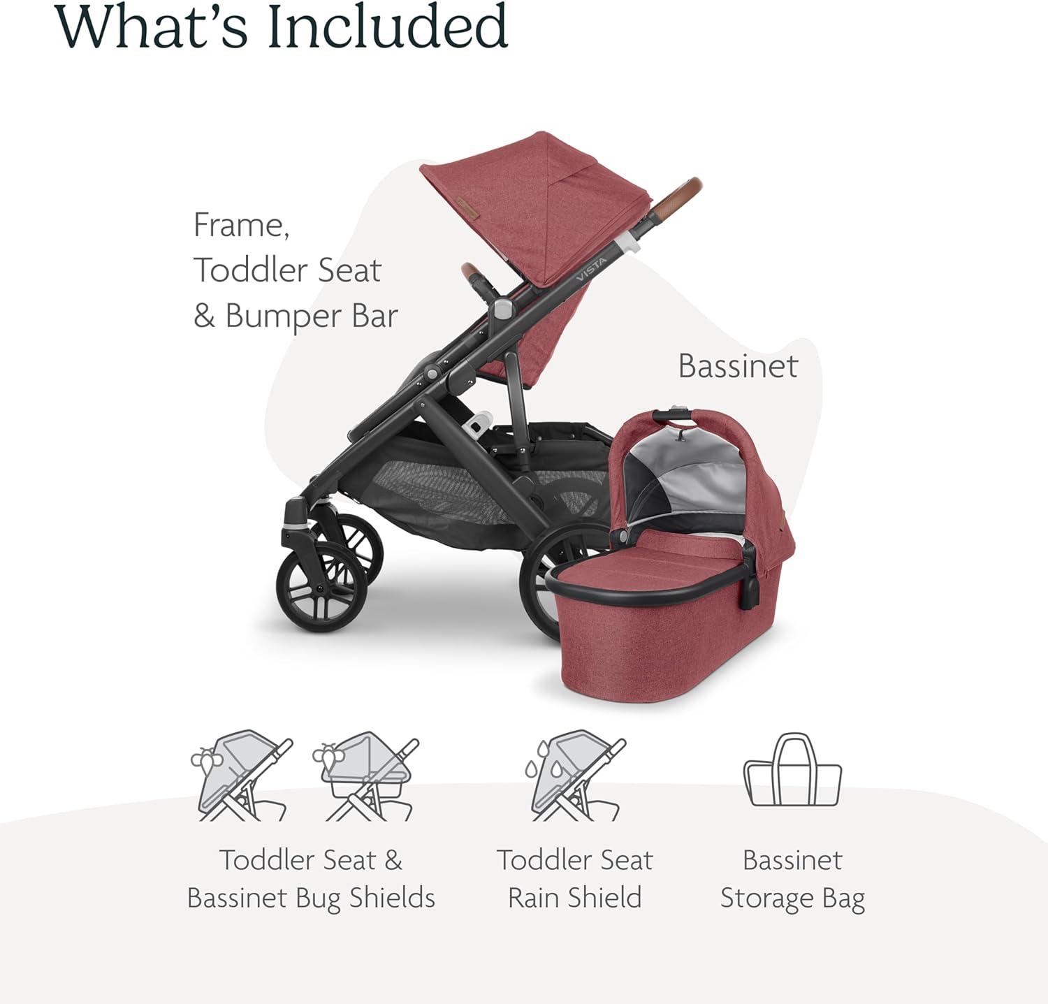 Green Mélange All-Terrain Bassinet Stroller with Leather Accents