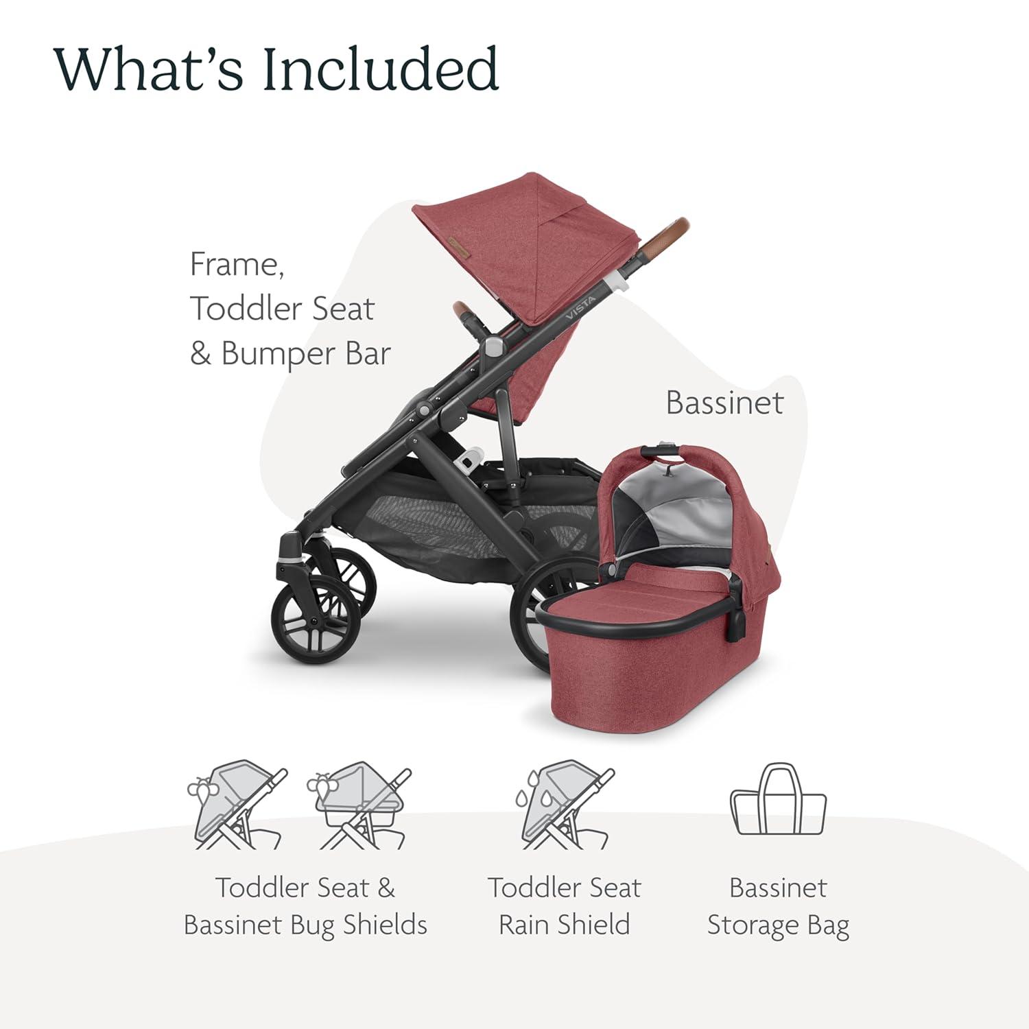 Green Mélange All-Terrain Bassinet Stroller with Leather Accents