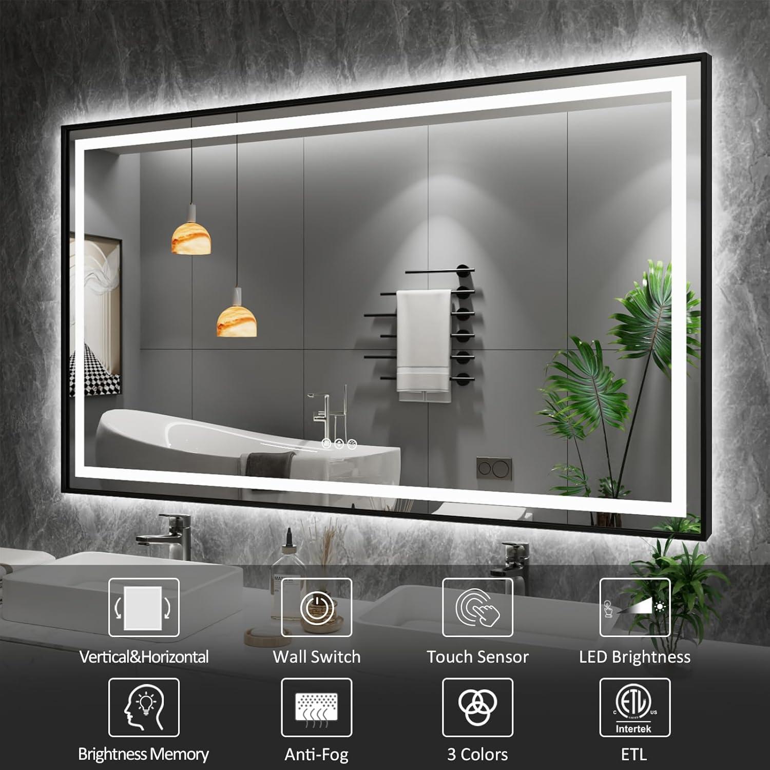 Oversized Matte Black Aluminum Frameless LED Vanity Mirror