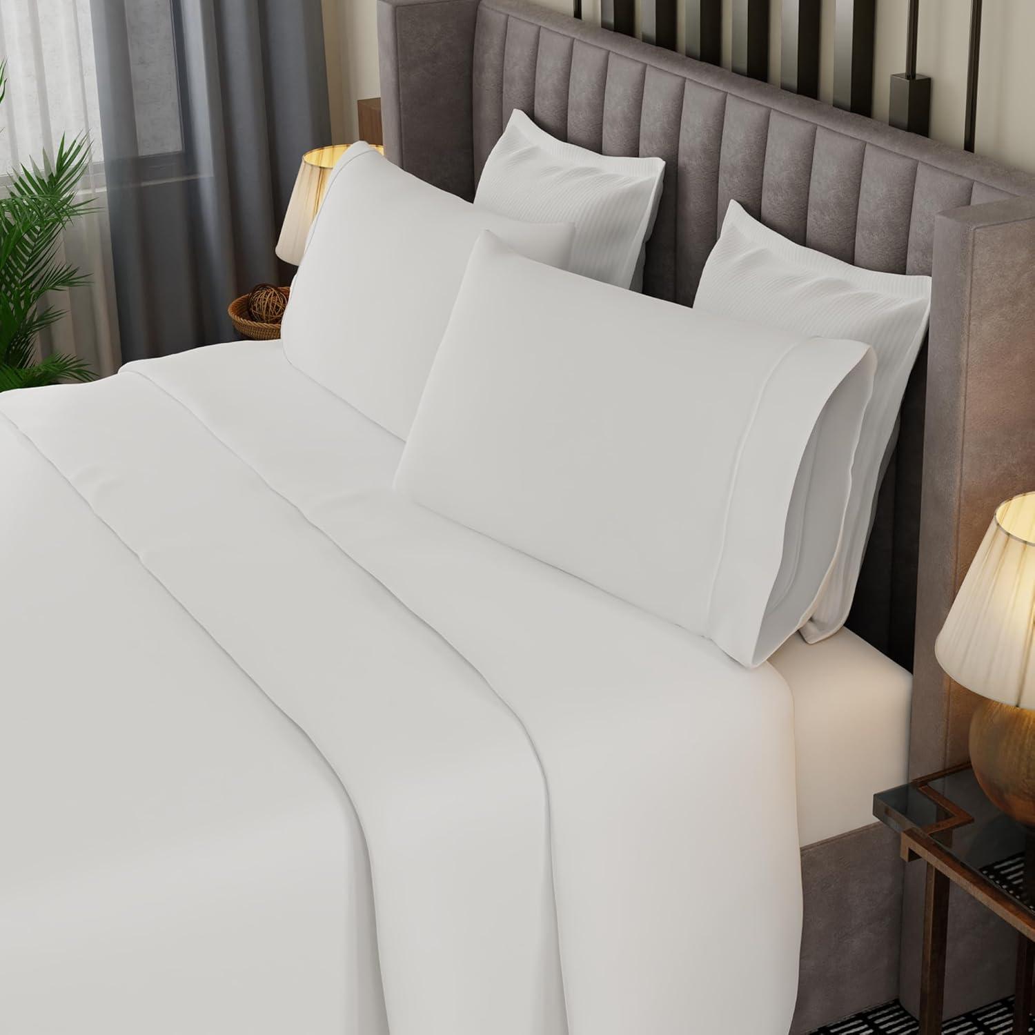 Full White Brushed Cool & Crisp Cotton Blend Percale 4-Piece Sheet Set by Color Sense