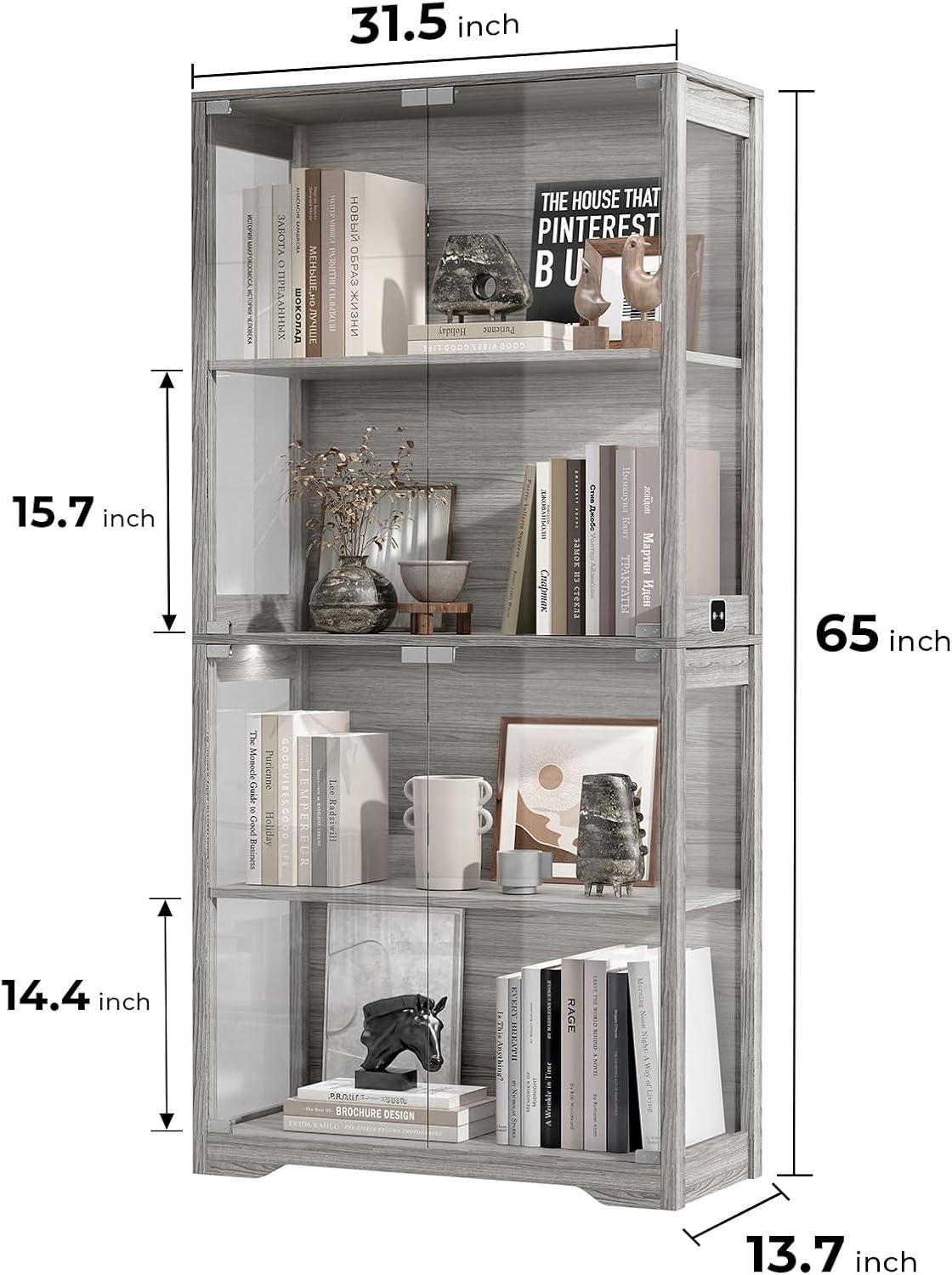 Display Cabinet with Glass Doors, 4-Tier Curio Cabinet&Bookcase with 3 Color Light for Collectibles