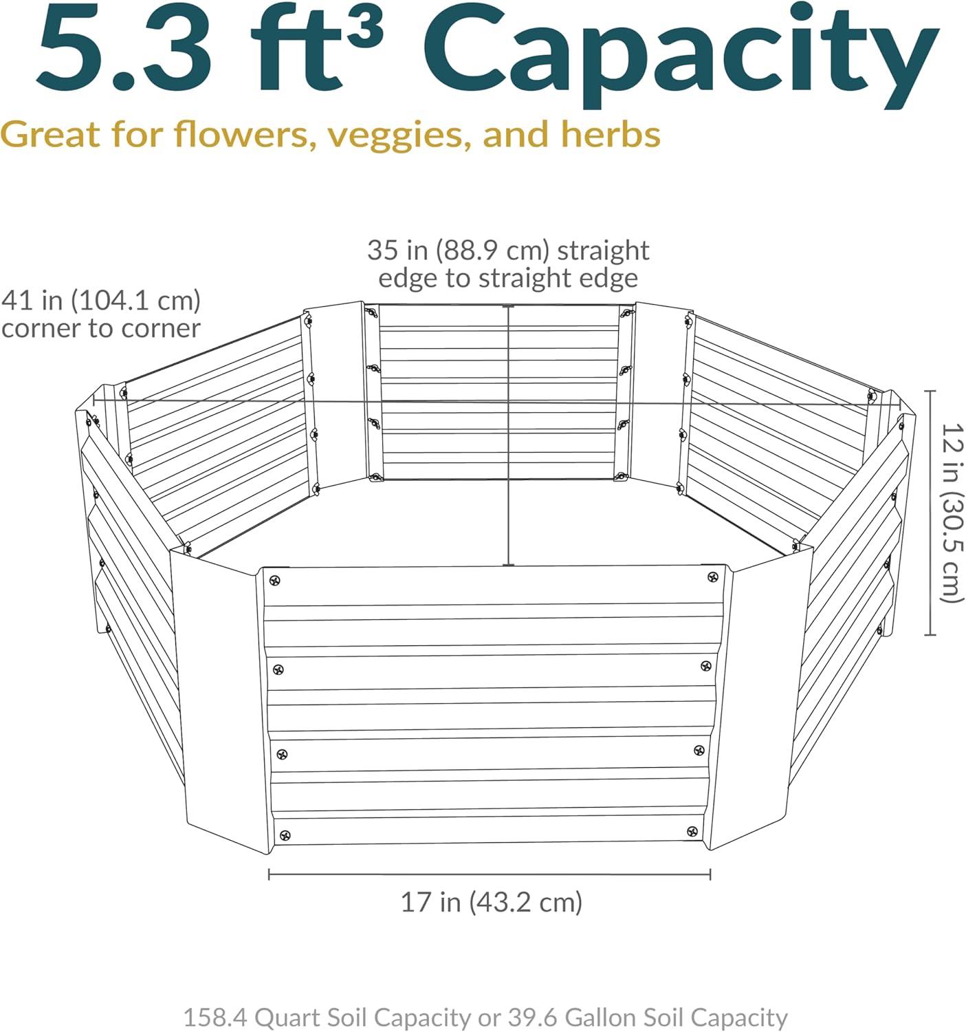 Sunnydaze Galvanized Steel Hexagon-Shaped Raised Garden Bed - Gray