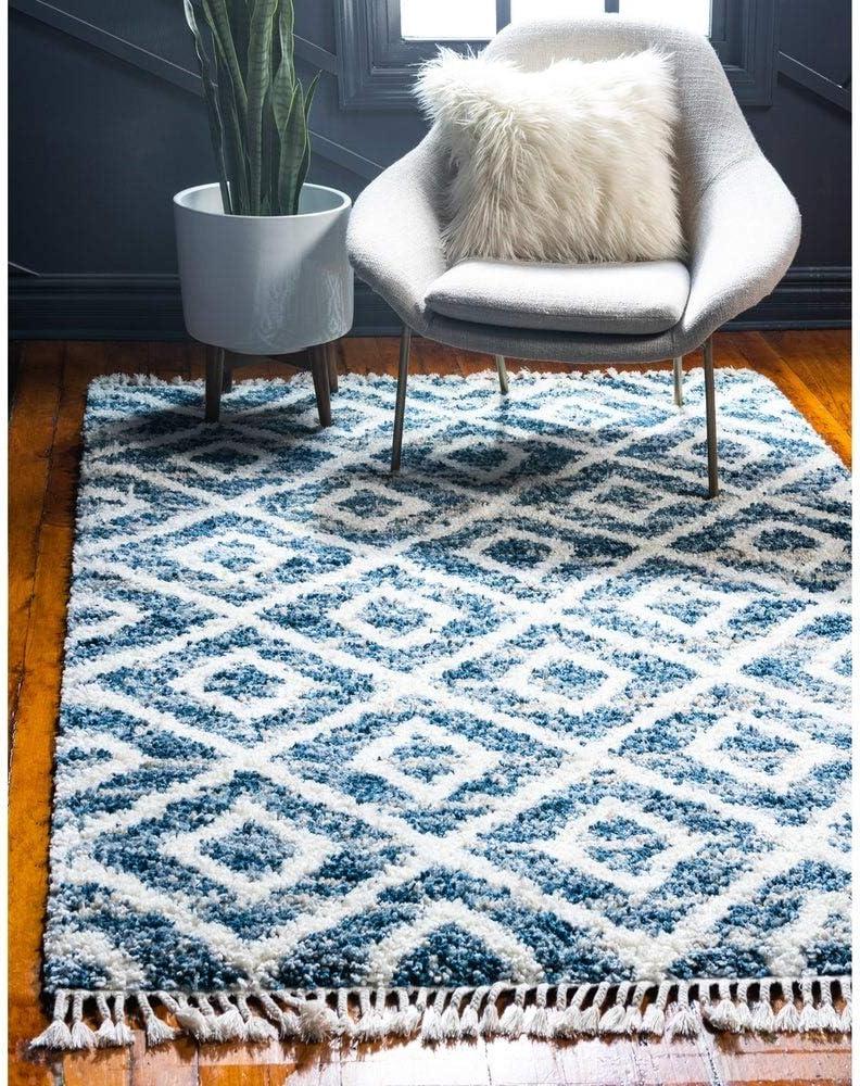 Blue Geometric Braided Shag 8' x 10' Synthetic Rug