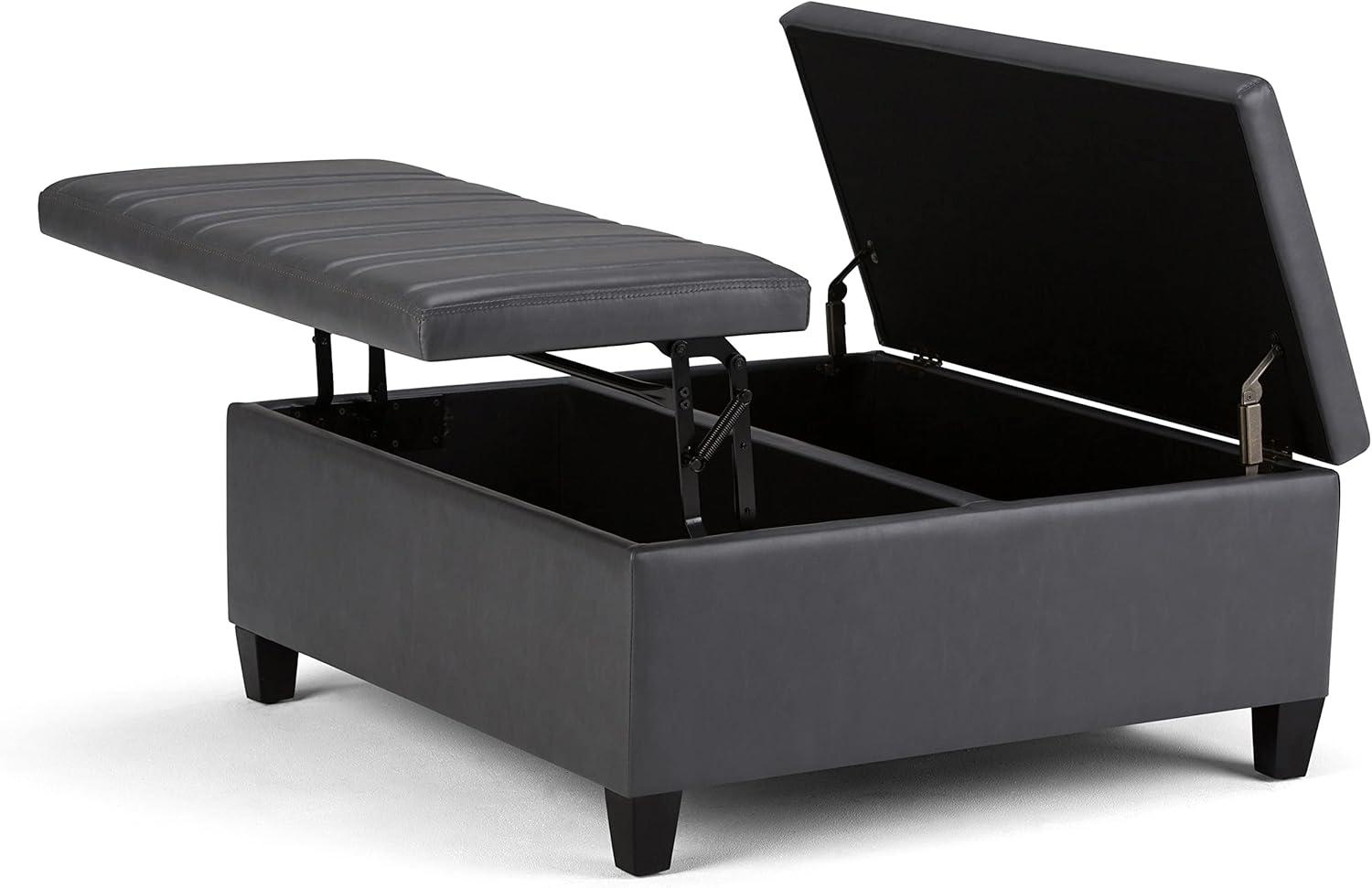 Contemporary Stone Gray 36" Square Storage Ottoman with Flip-up Top