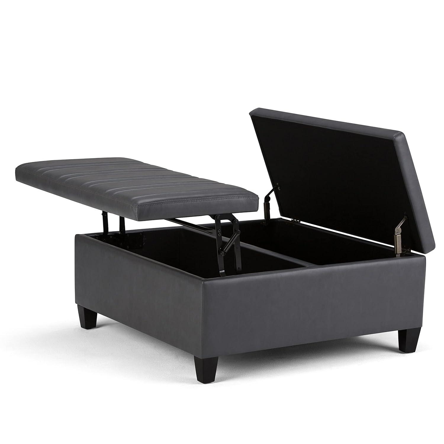 Simpli Home Ellis 36"W Upholstered Square Coffee Table Storage Ottoman with Split Lift Top