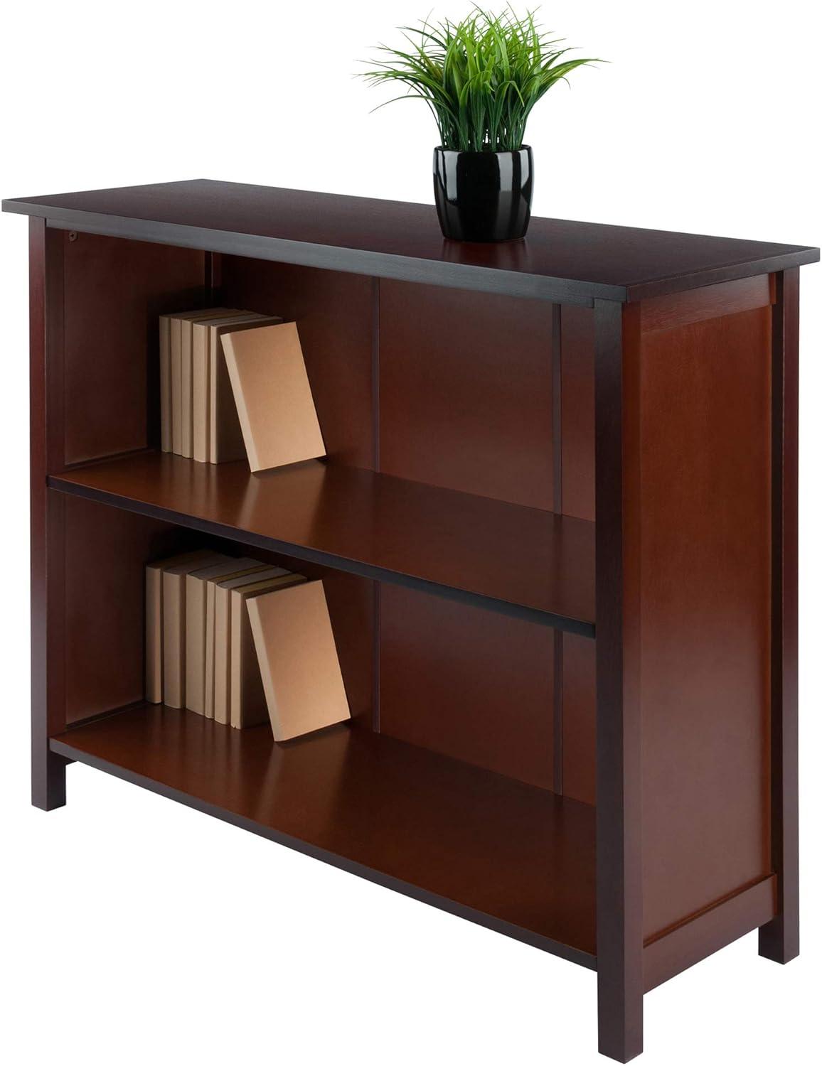 30" 3 Tier Milan Storage Shelf or Bookshelf Long Walnut - Winsome: Fixed Shelves, Wood Composite