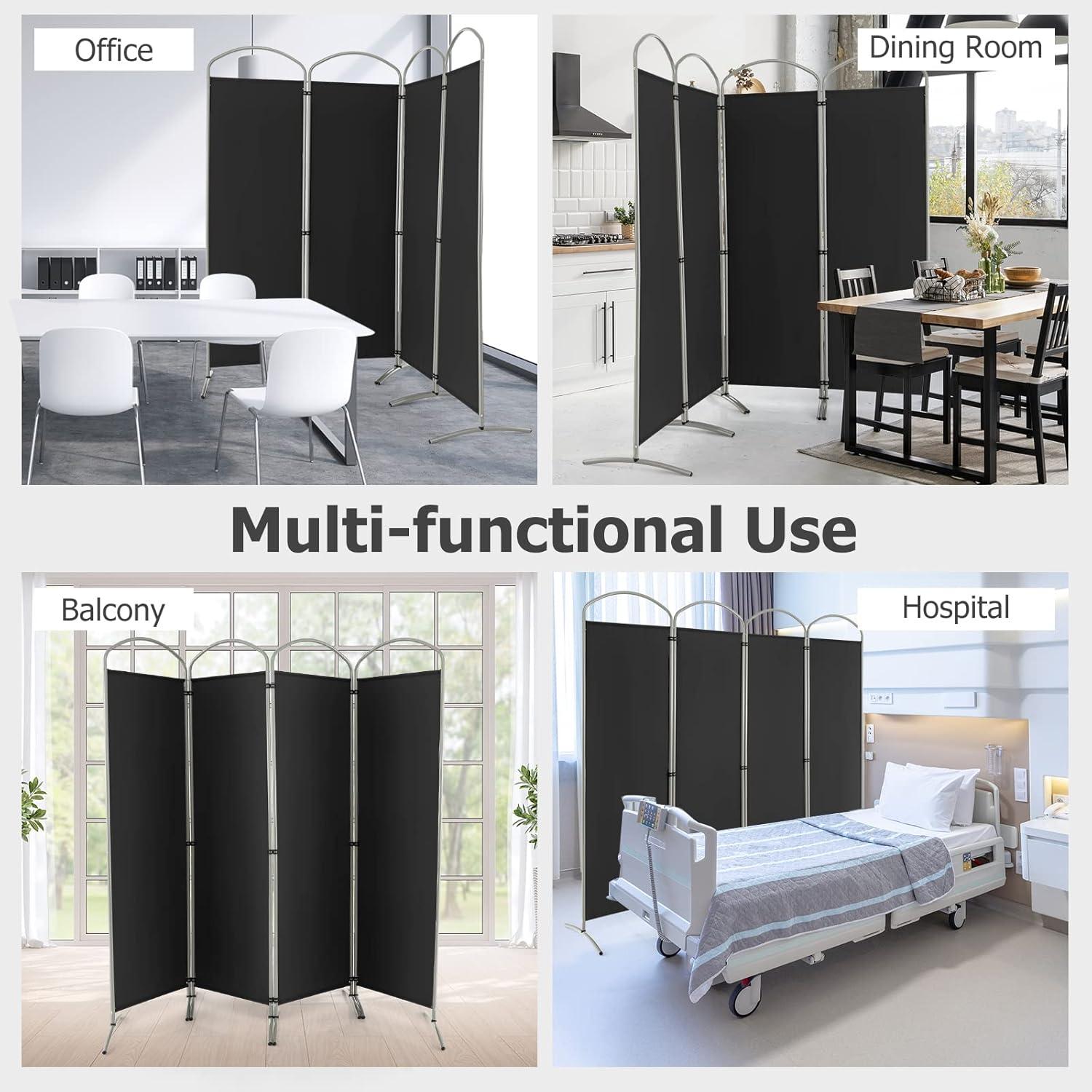 Costway 4 Panels Folding Room Divider 6 Ft Tall Fabric Privacy Screen Black