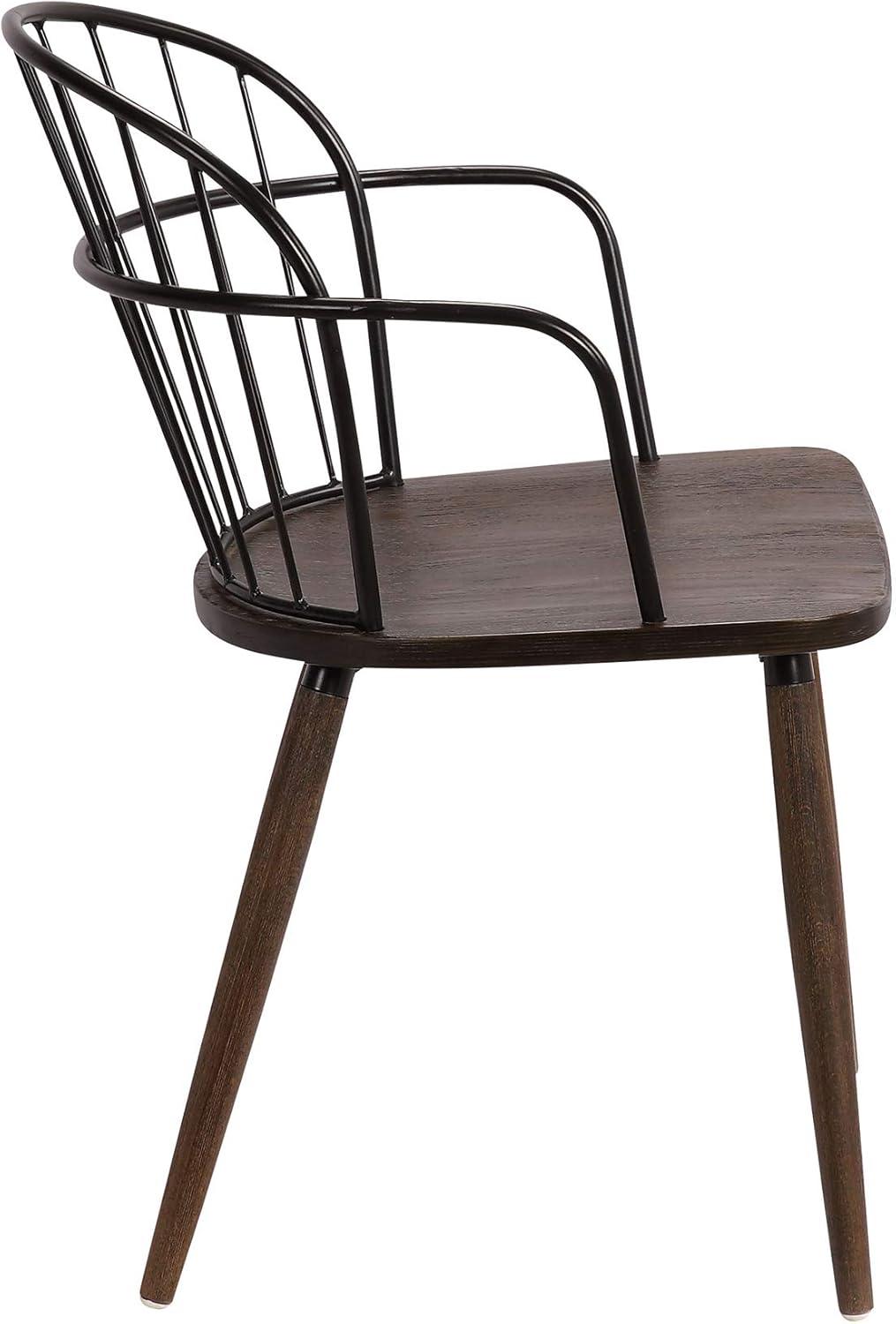 Metal Frame Side Chair with Open Backrest, Black and Brown - Saltoro Sherpi