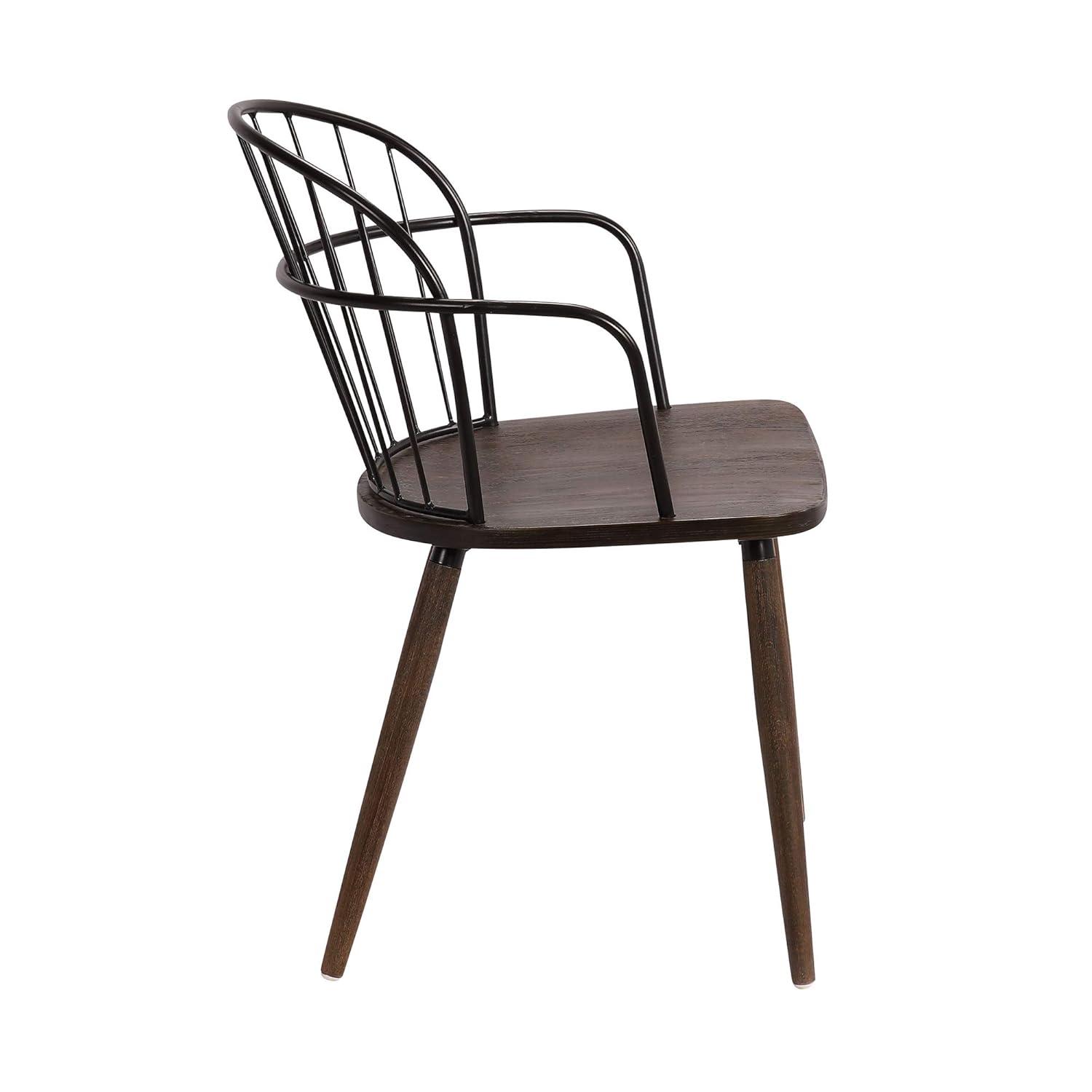 Metal Frame Side Chair with Open Backrest, Black and Brown - Saltoro Sherpi