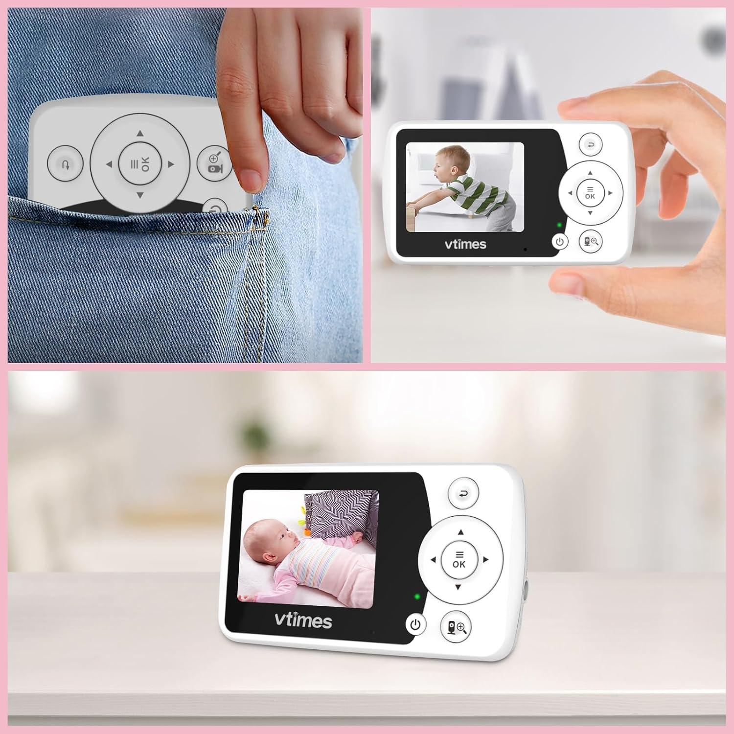 Baby Monitor with Camera and Audio, 2.4" LCD Screen Video Baby Monitor No WiFi Night Vision, Portable Baby Camera Monitor VOX Pan-Tilt-Zoom Alarm and 1000ft, Ideal for Baby/Elderly/Pet