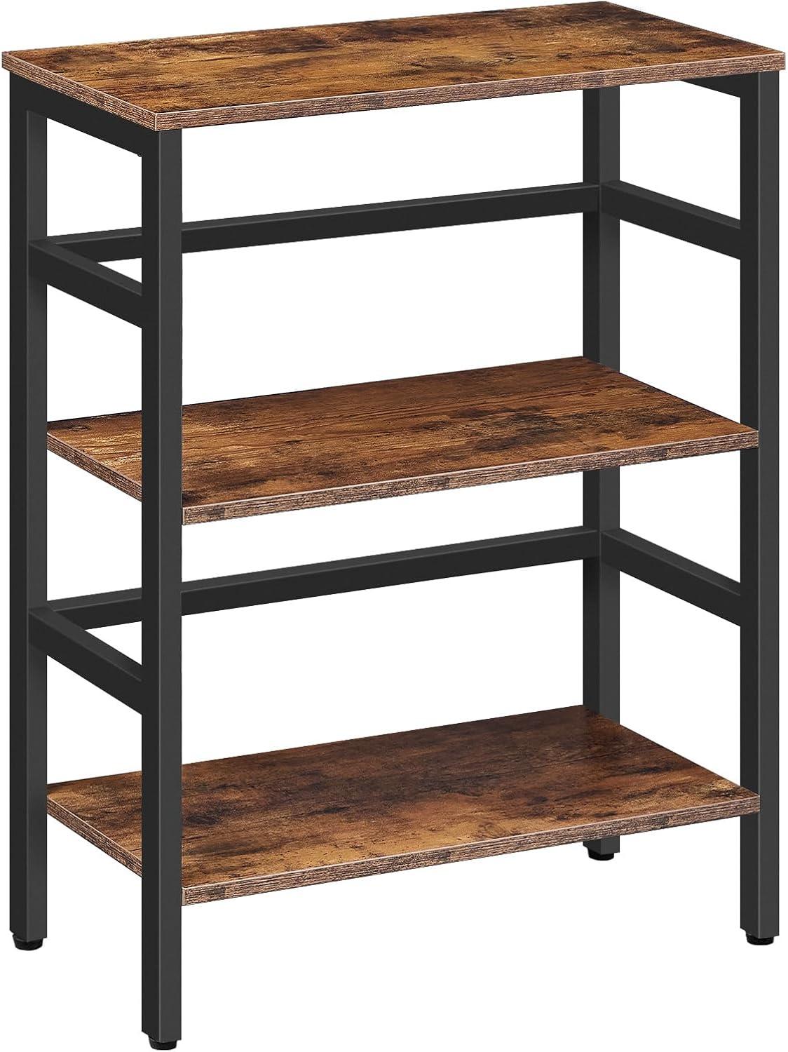 Rustic Brown and Black 3-Tier Adjustable Ladder Bookshelf