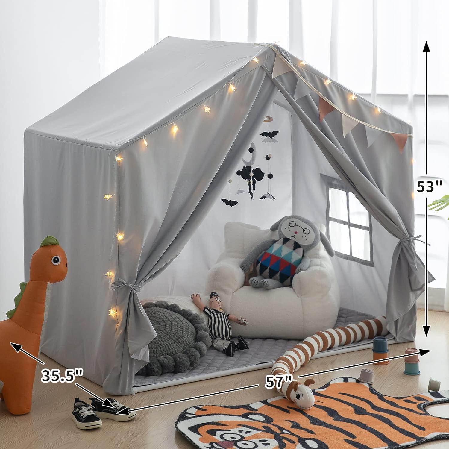 Kids Play Tent with Mat, Large Indoor Playhouse Tent, Kids Play House Tent Castle for Boys and Girls, Play Cottage (Grey)