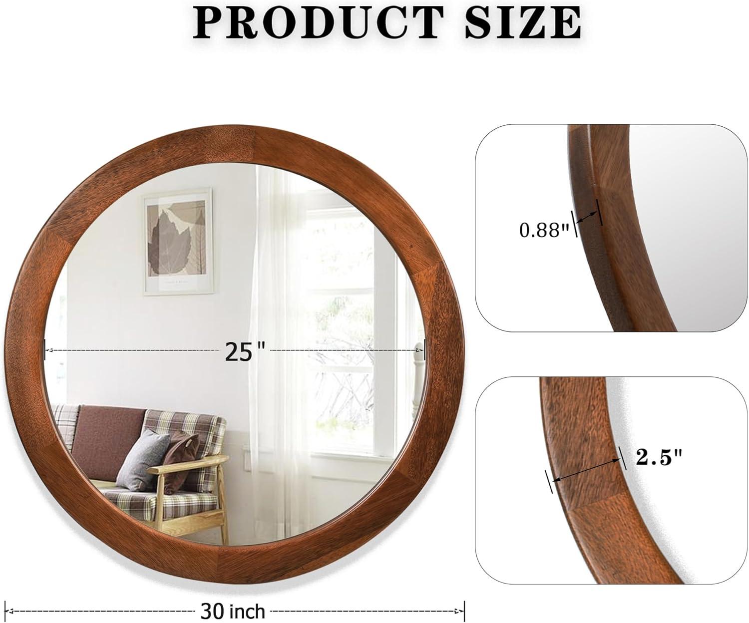 Rustic Walnut 30-Inch Round Vanity Mirror