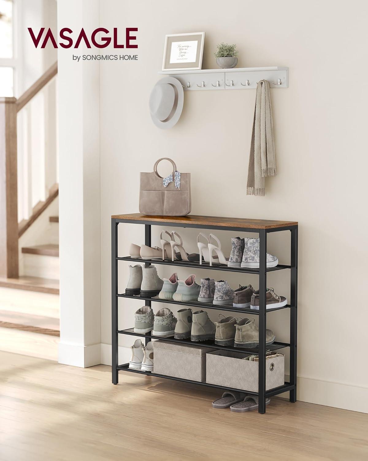 VASAGLE INDESTIC Shoe Rack - 5-Tier Storage Organizer with 4 Mesh Shelves