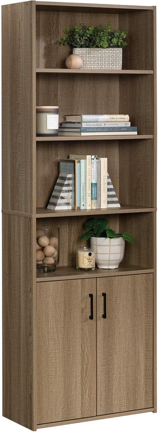 Adjustable Summer Oak 4-Shelf Bookcase with Hidden Storage