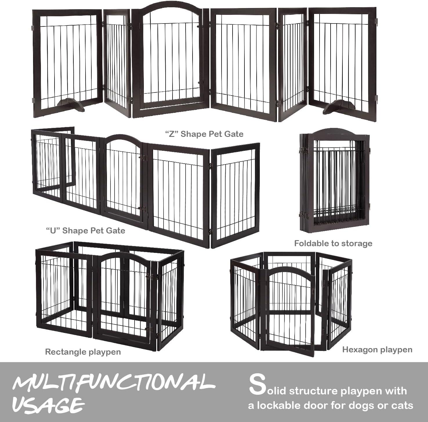 Espresso 144-Inch Freestanding Solid Wood Dog Gate with Door