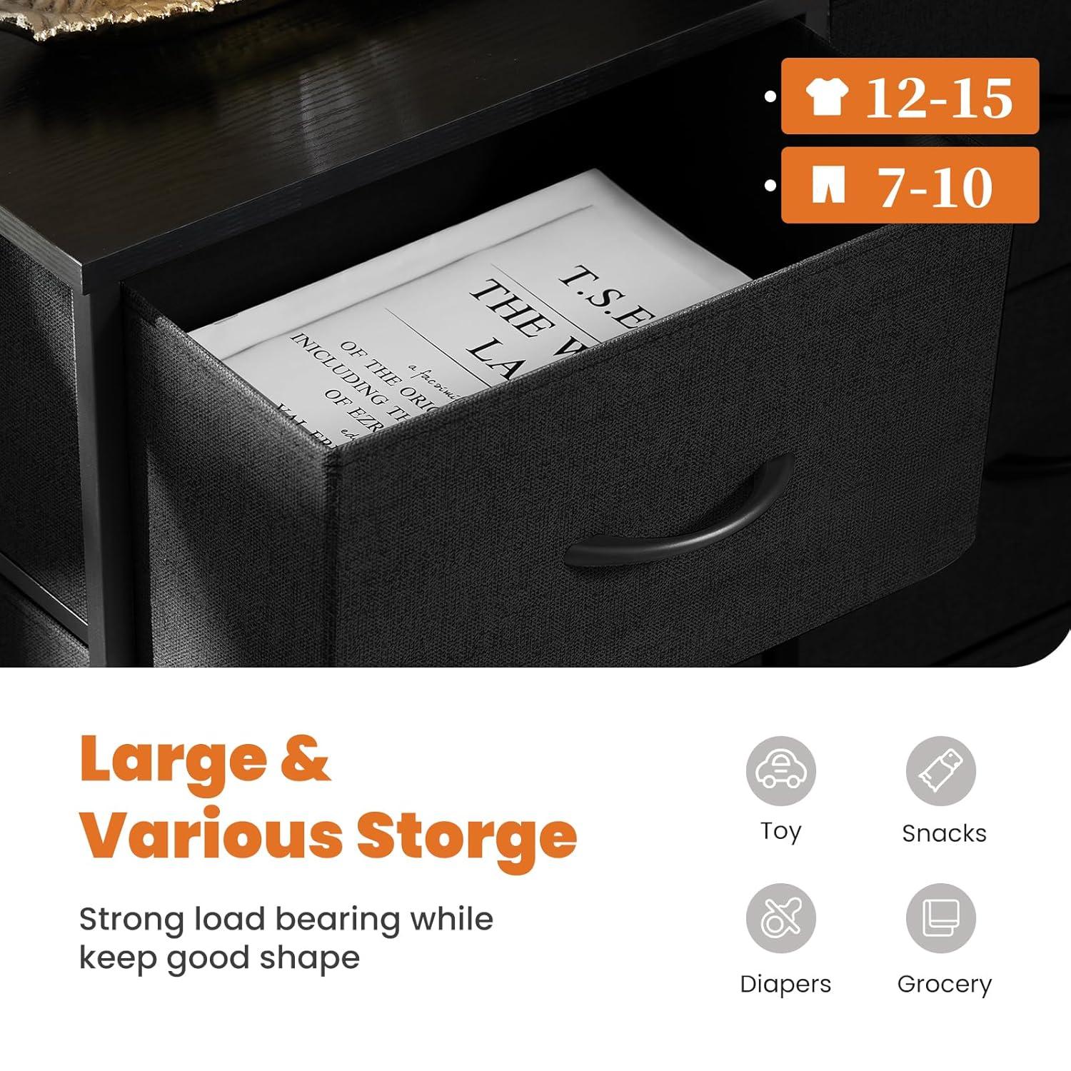 Dresser, Dresser for Bedroom Drawer Organizer Storage Drawers, Fabric Storage Tower with 8 Drawers, Chest of Drawers with Steel Frame, Wood Top for Nursery, Living Room, Closet