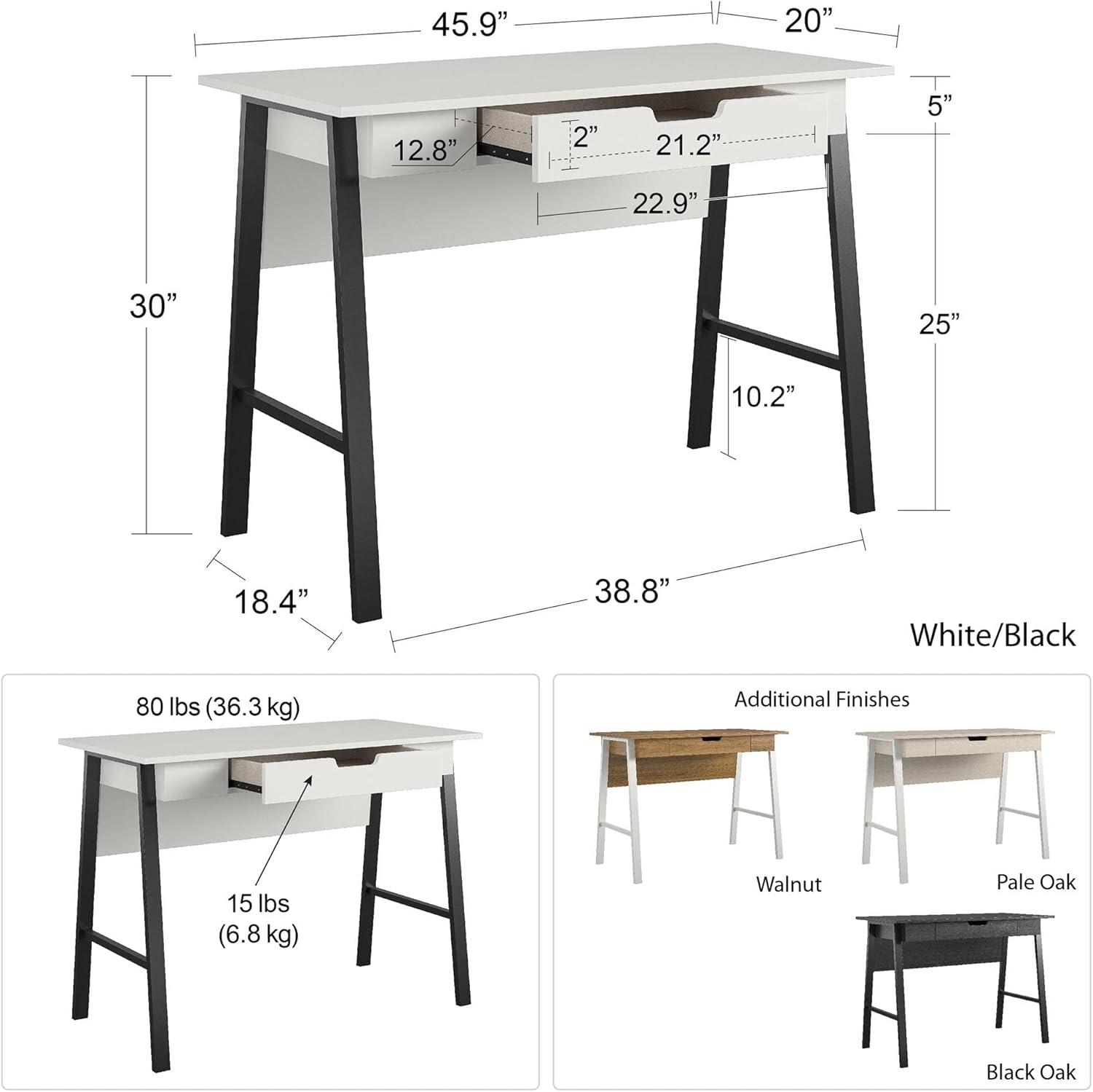 Pale Oak and White Writing Desk with Drawer