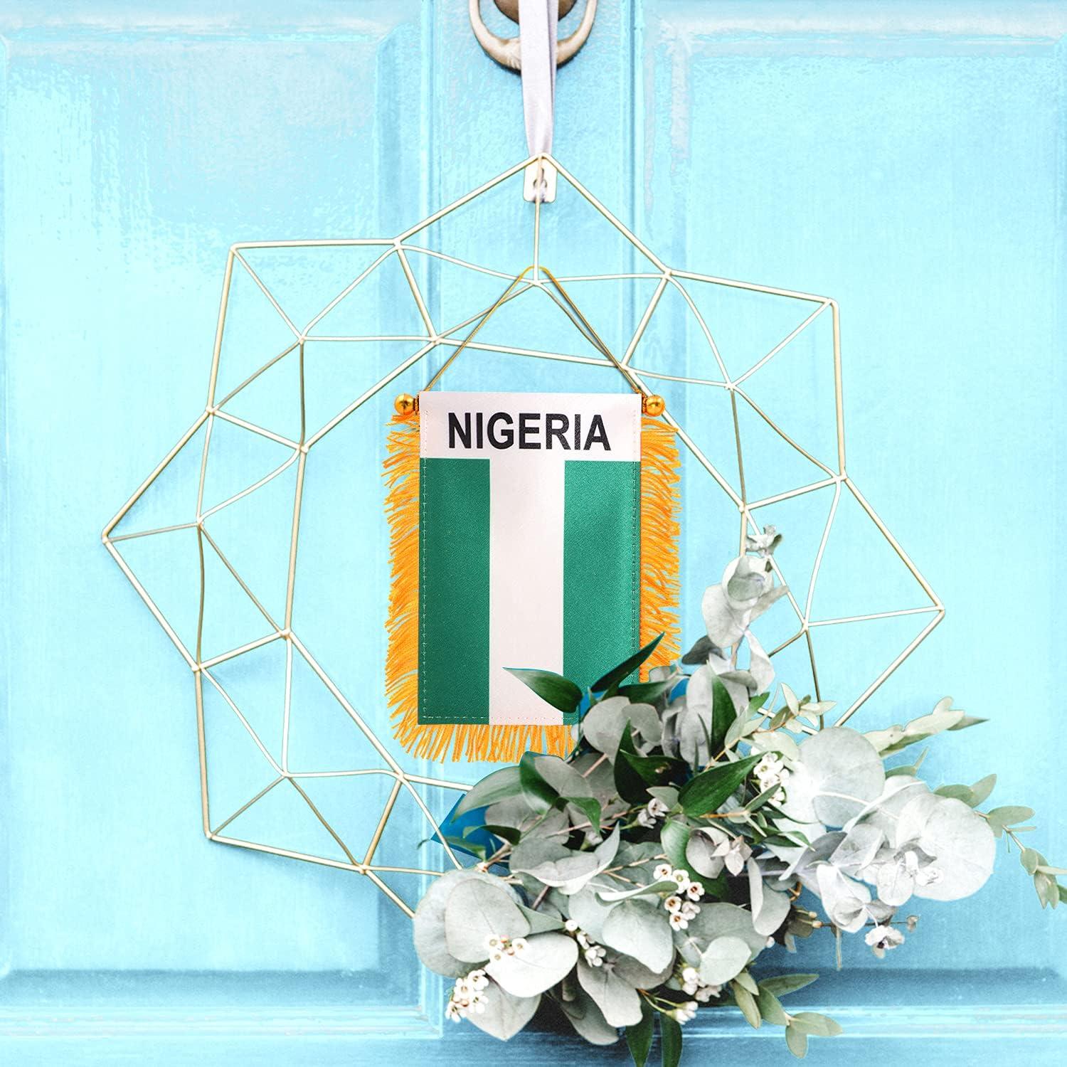 Anley 4 x 6 Inch Nigeria Fringy Window Hanging Flag - Nigerian Hanging Flag