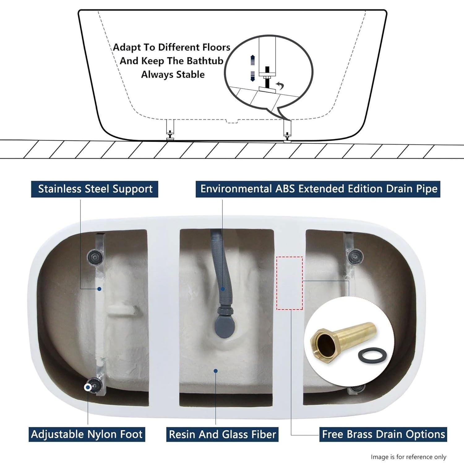 FerdY Bali Freestanding Soaking Acrylic Bathtub with Brushed Nickel Drain FerdY-02538-1500-BN