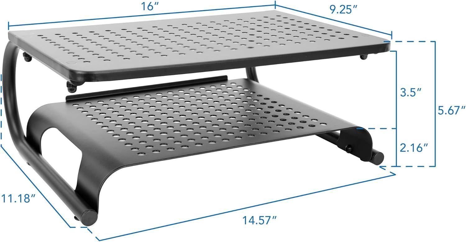 Black Metal Two-Tier Desktop Monitor Stand with Vented Design