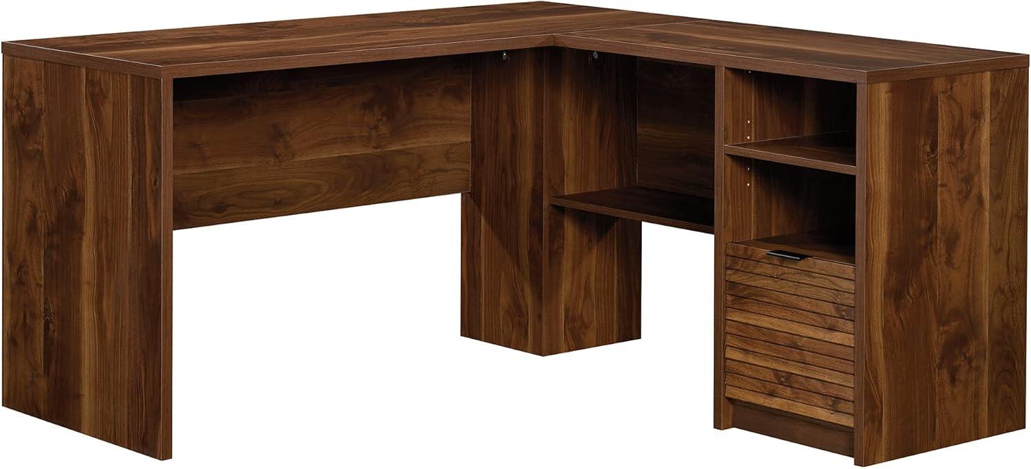 Grand Walnut L-Shaped Writing Desk with Drawer and Filing Cabinet